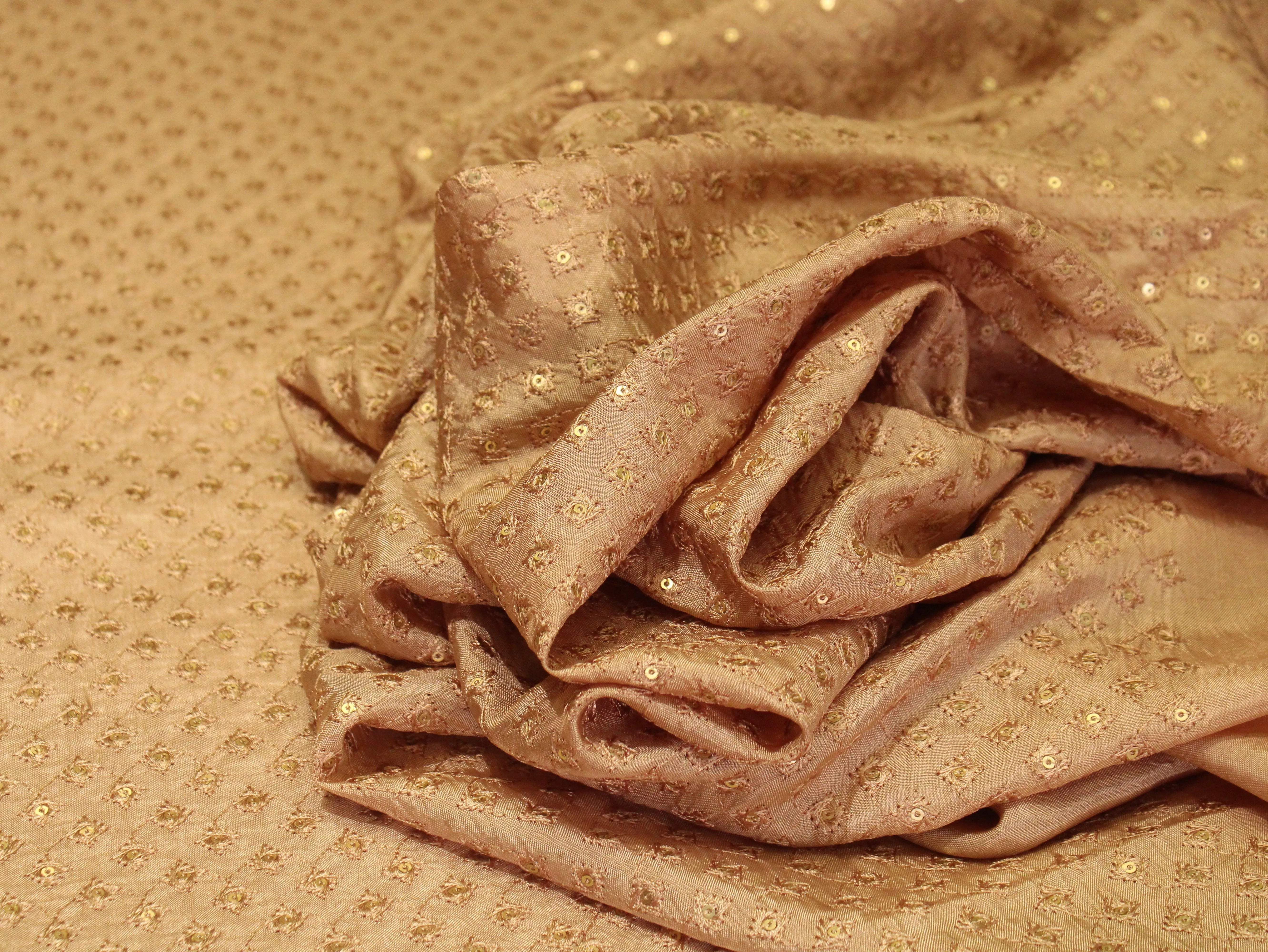Upada Silk : Micro Thread & Sequin Work Fabric - Sand - M'Foks