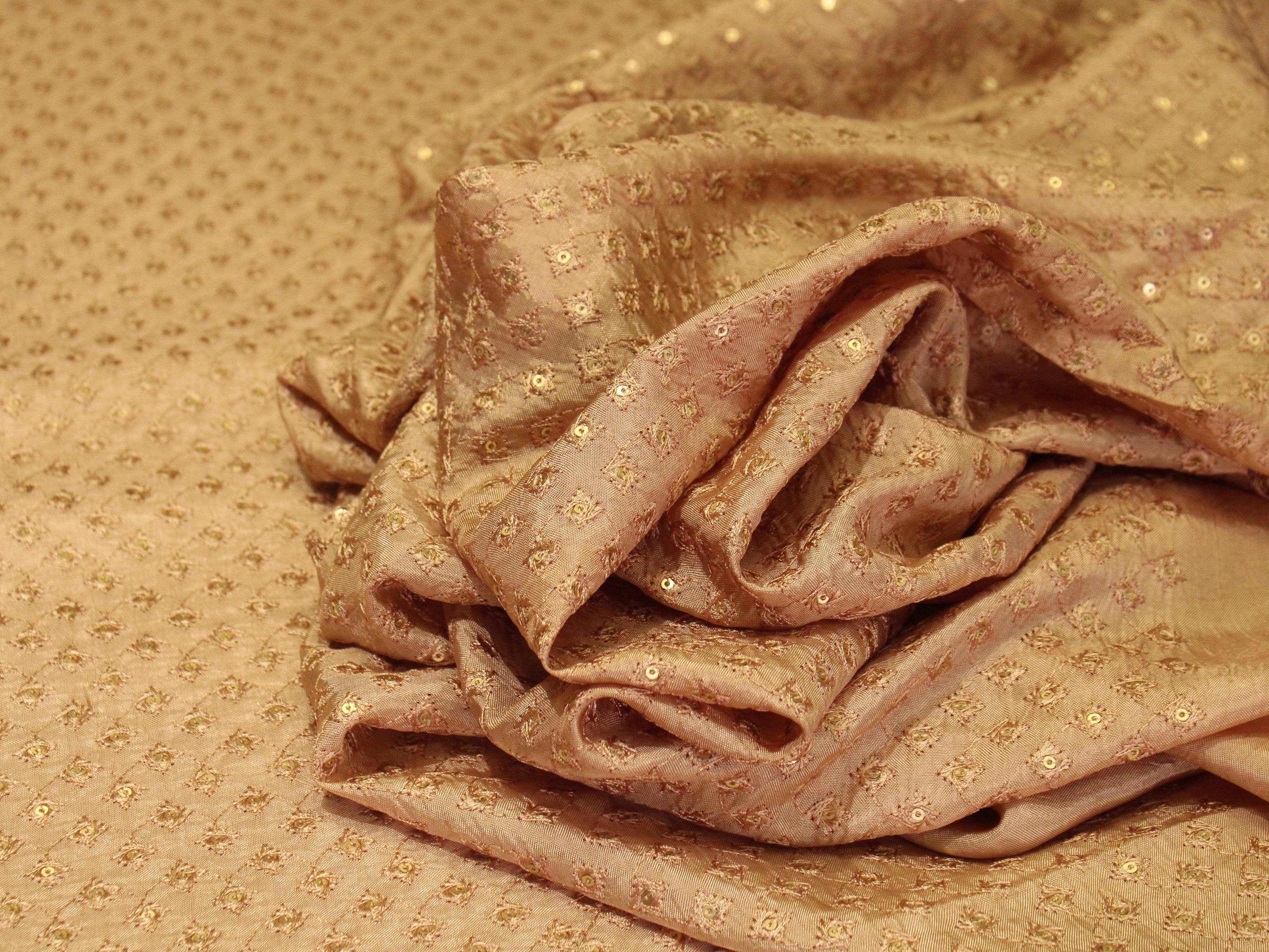 Upada Silk Thread & Sequin Work Fabric - Sand