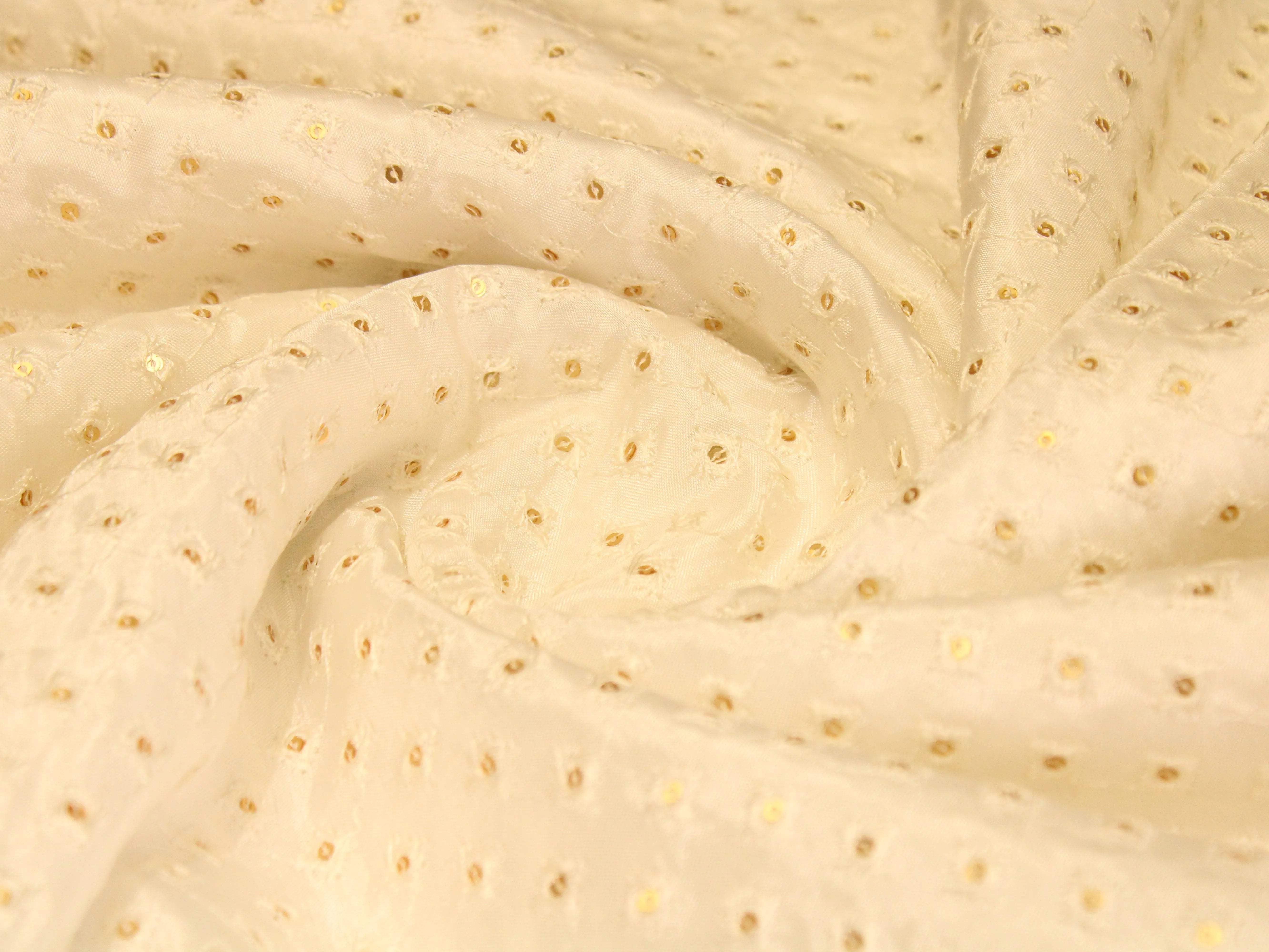 Upada Silk : Micro Thread & Sequin Work Fabric - White Dyeable - M'Foks