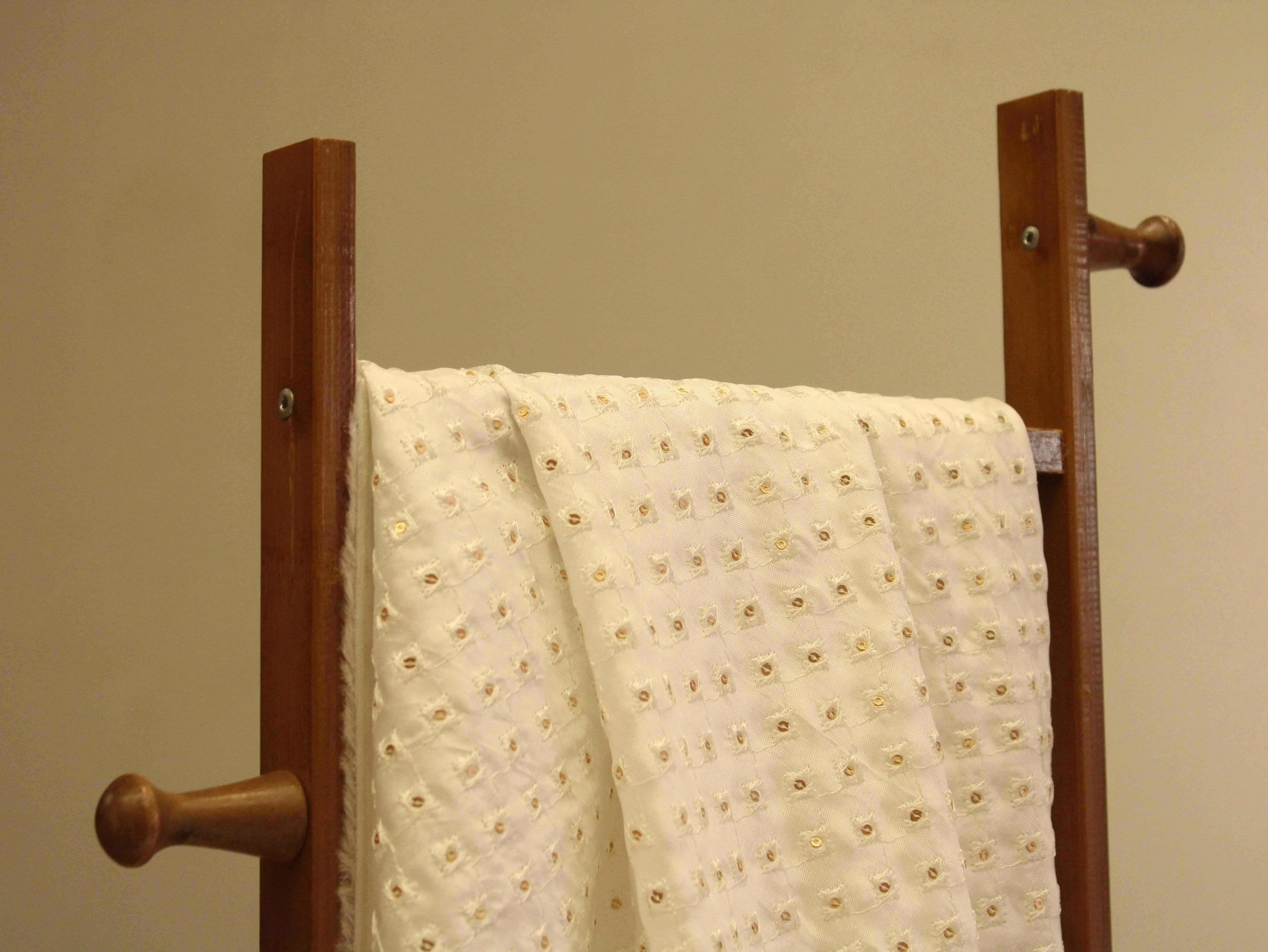 Upada Silk Thread & Sequin Work Fabric - White Dyeable