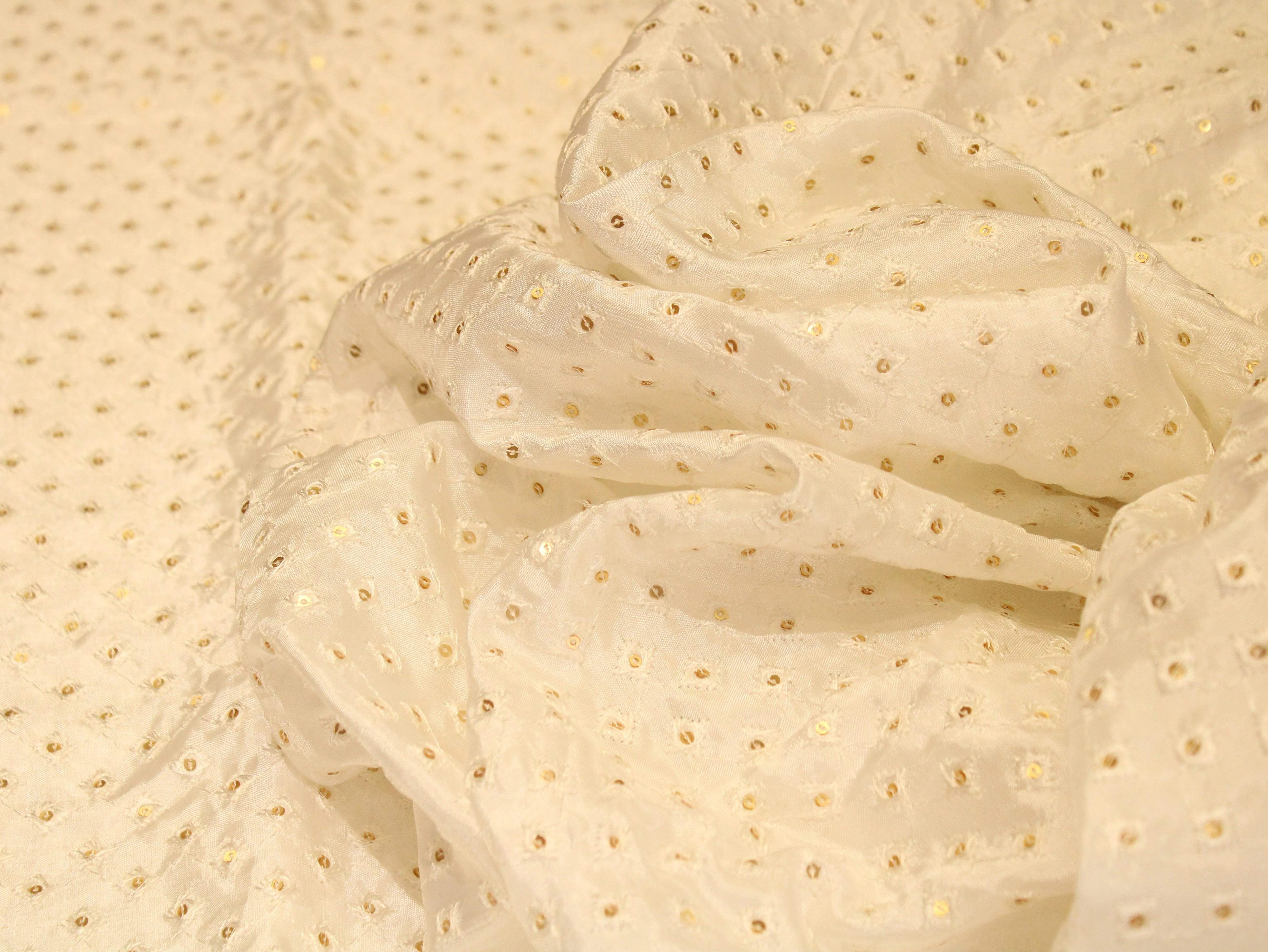 Upada Silk : Micro Thread & Sequin Work Fabric - White Dyeable - M'Foks
