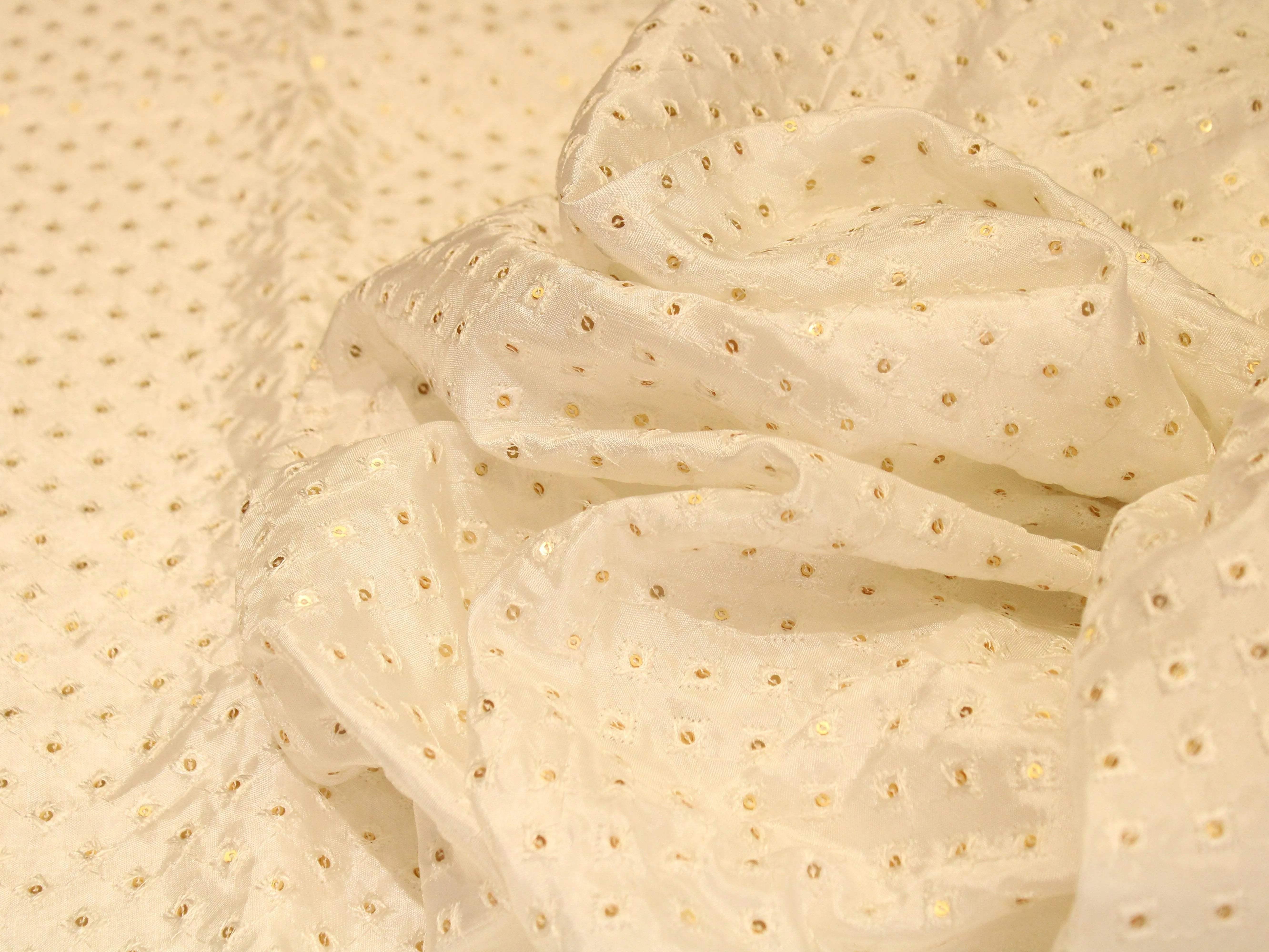 Upada Silk Thread & Sequin Work Fabric - White Dyeable