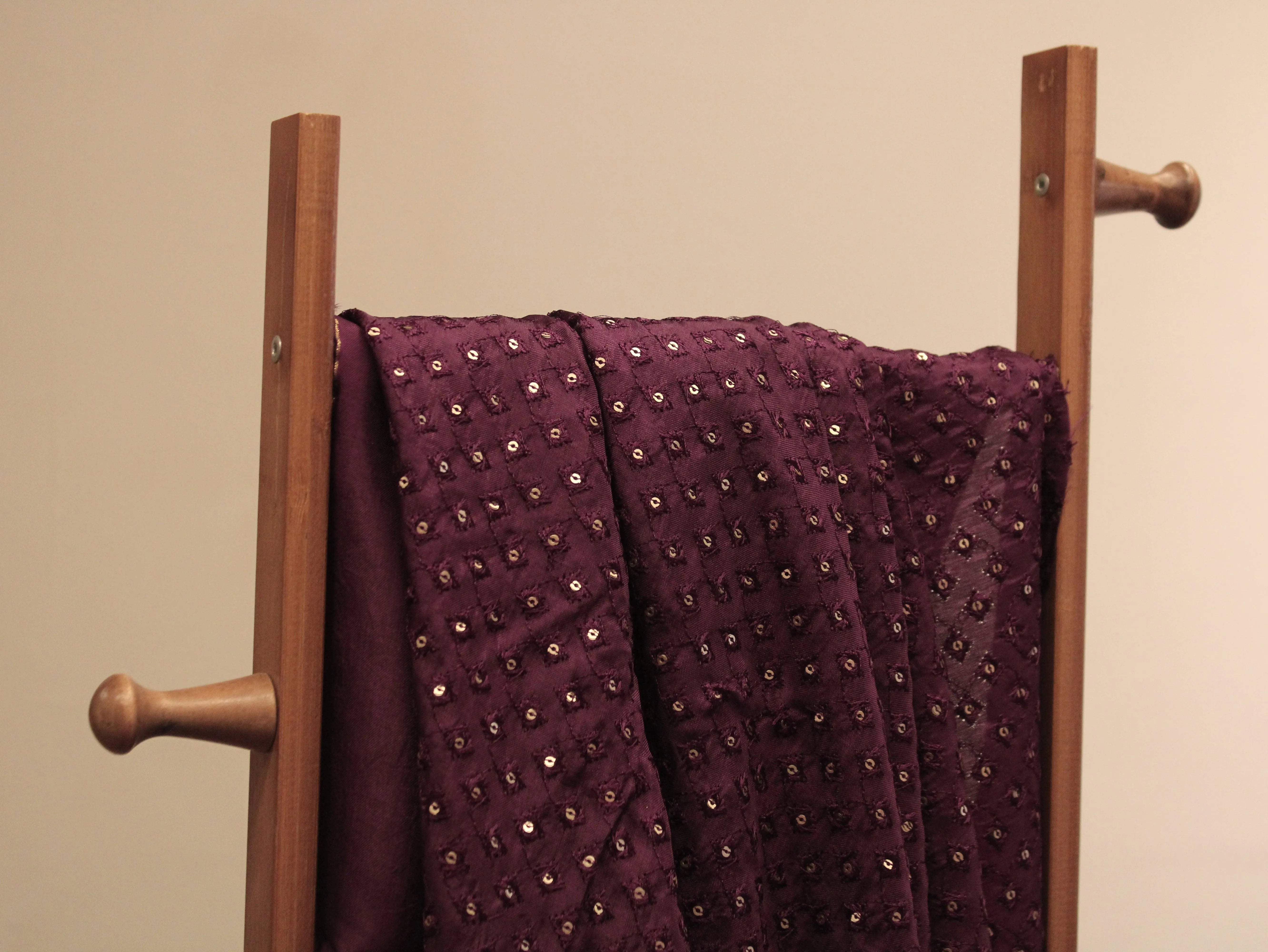 Upada Silk : Micro Thread & Sequin Work Fabric - Wine - M'Foks