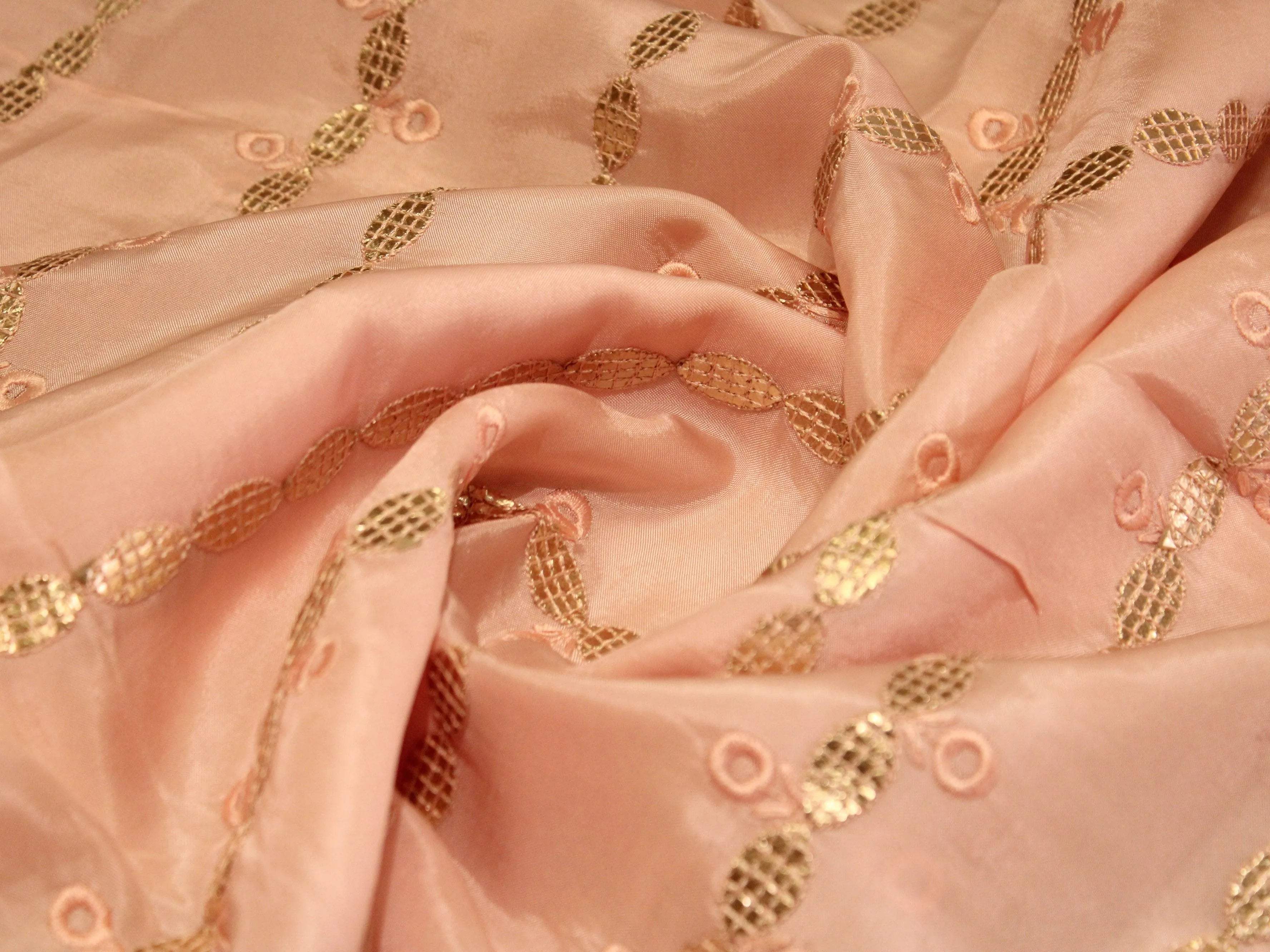 Upada Silk Paper Foil Work Fabric - Peach - M'Foks