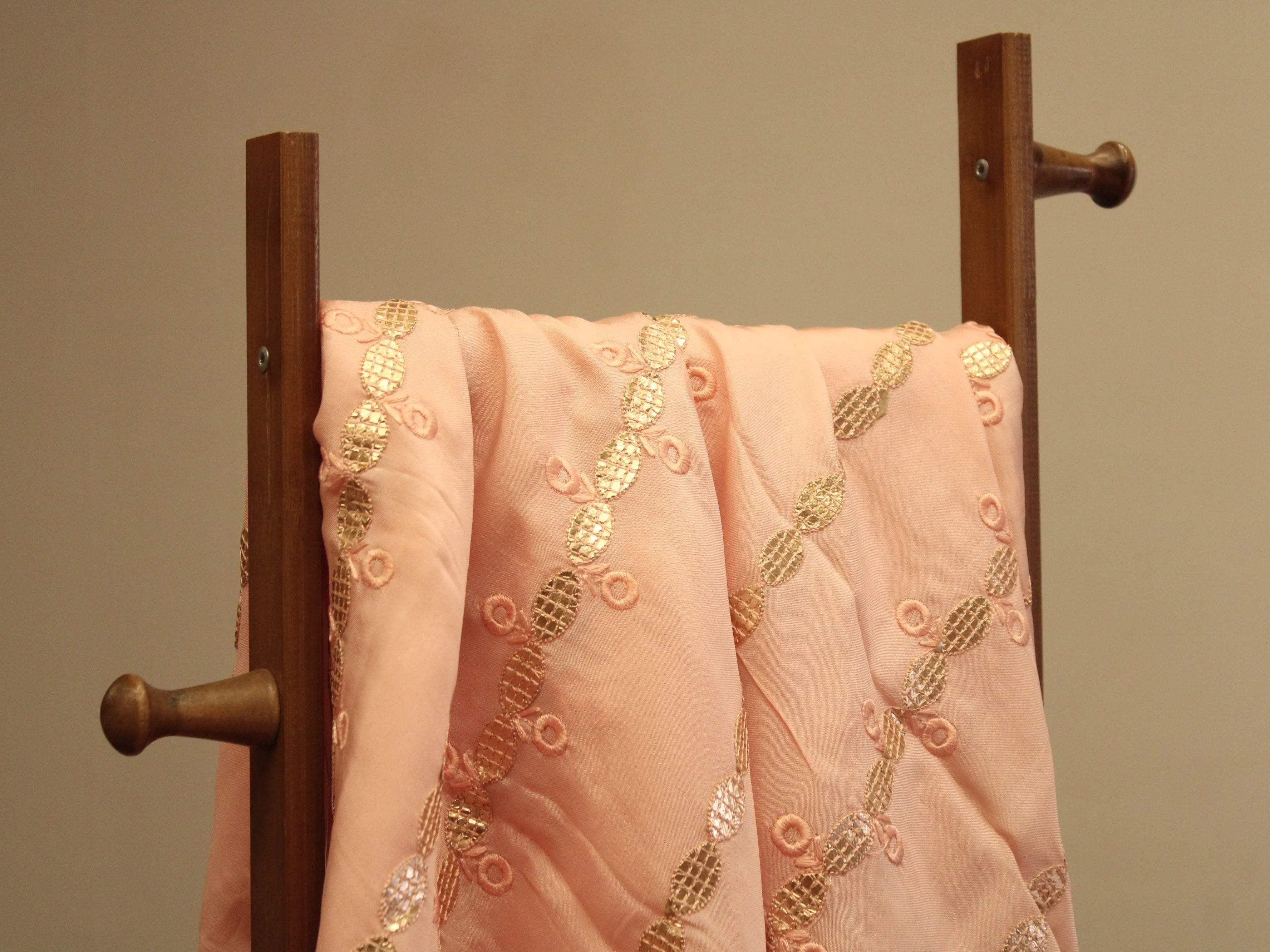 Upada Silk Paper Foil Work Fabric - Peach - M'Foks