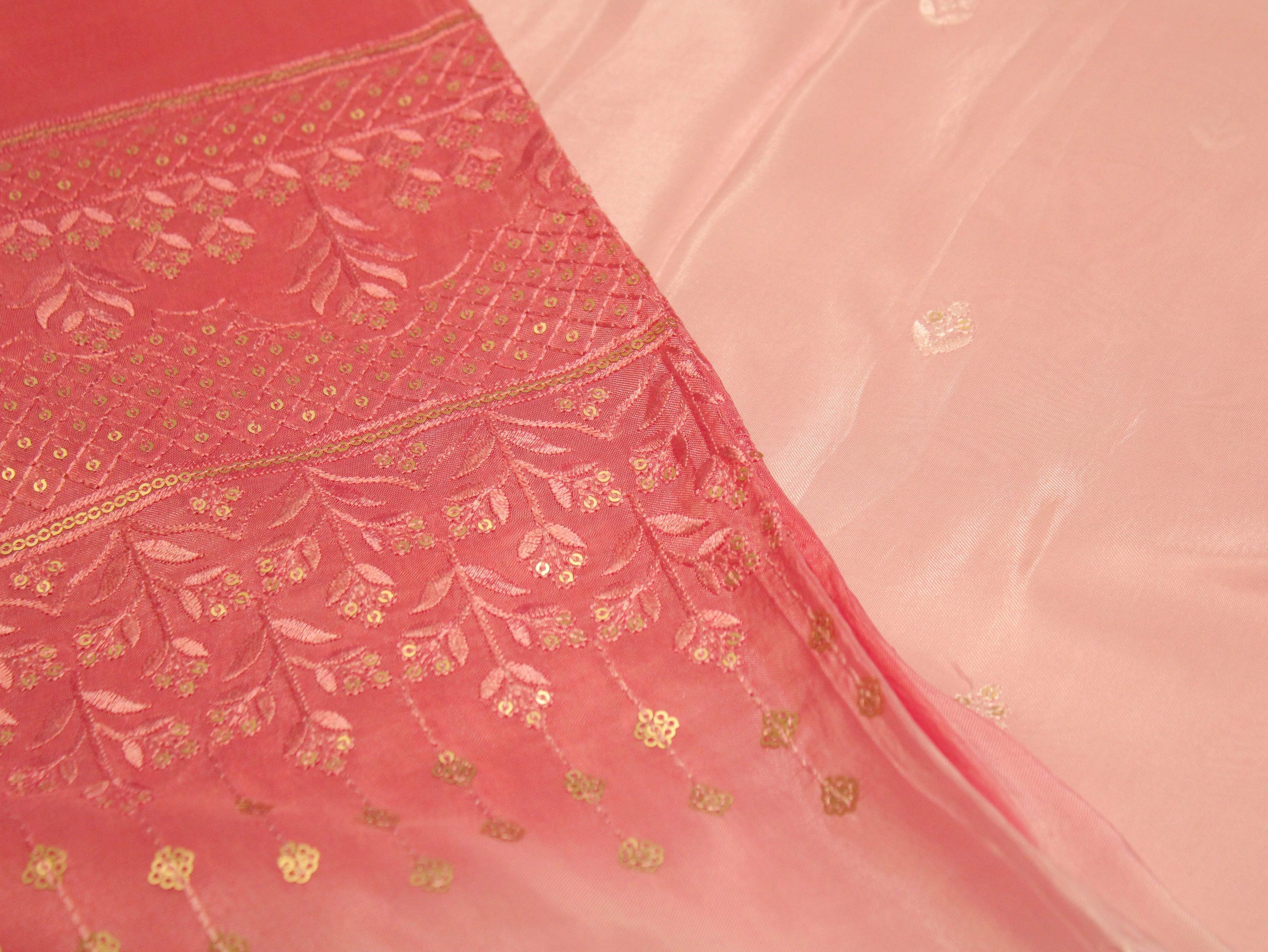 Upada Silk : Shaded Micro Thread & Sequin Work Fabric - Pink & Onion - M'Foks