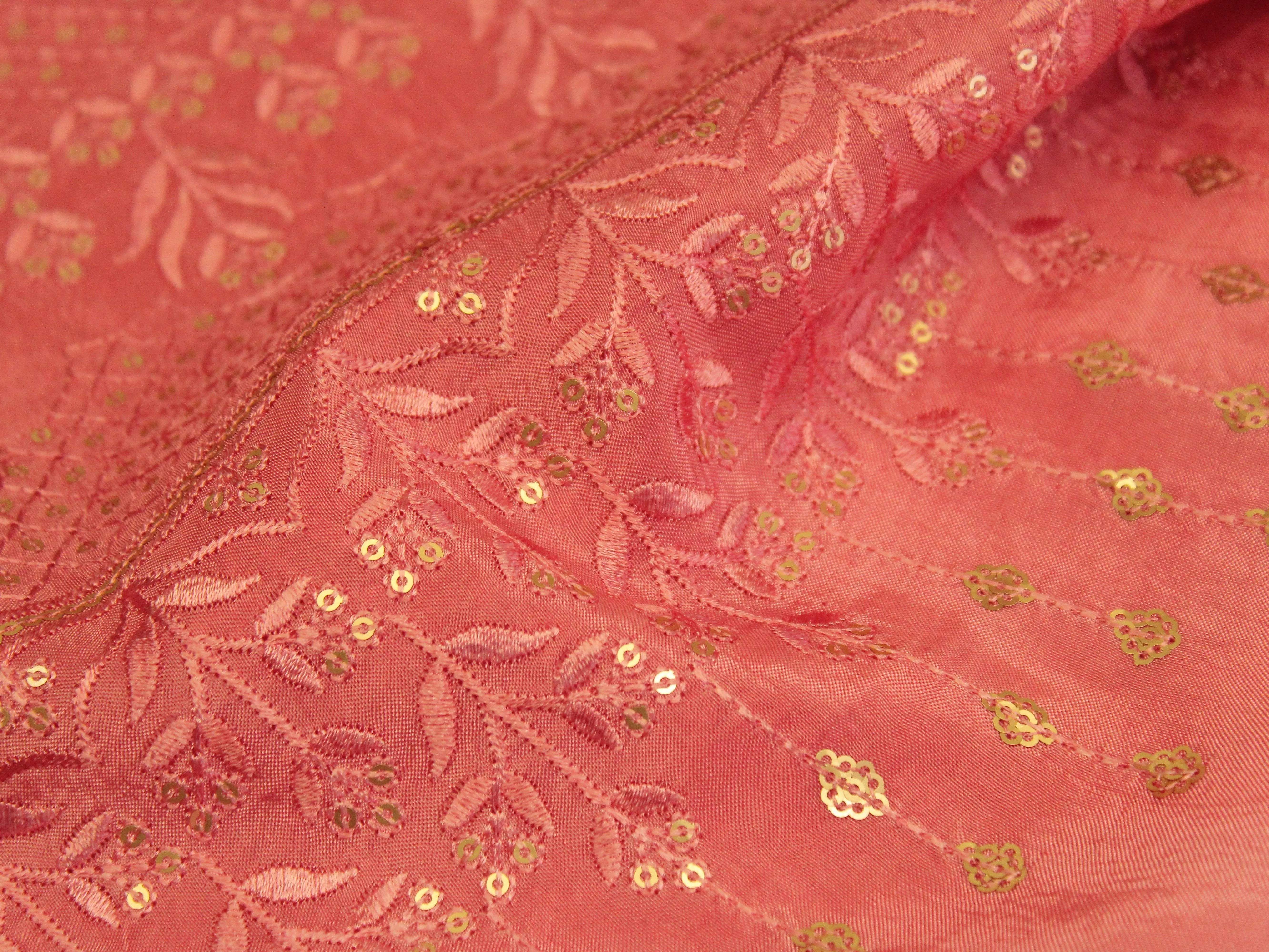Upada Silk : Shaded Micro Thread & Sequin Work Fabric - Pink & Onion - M'Foks