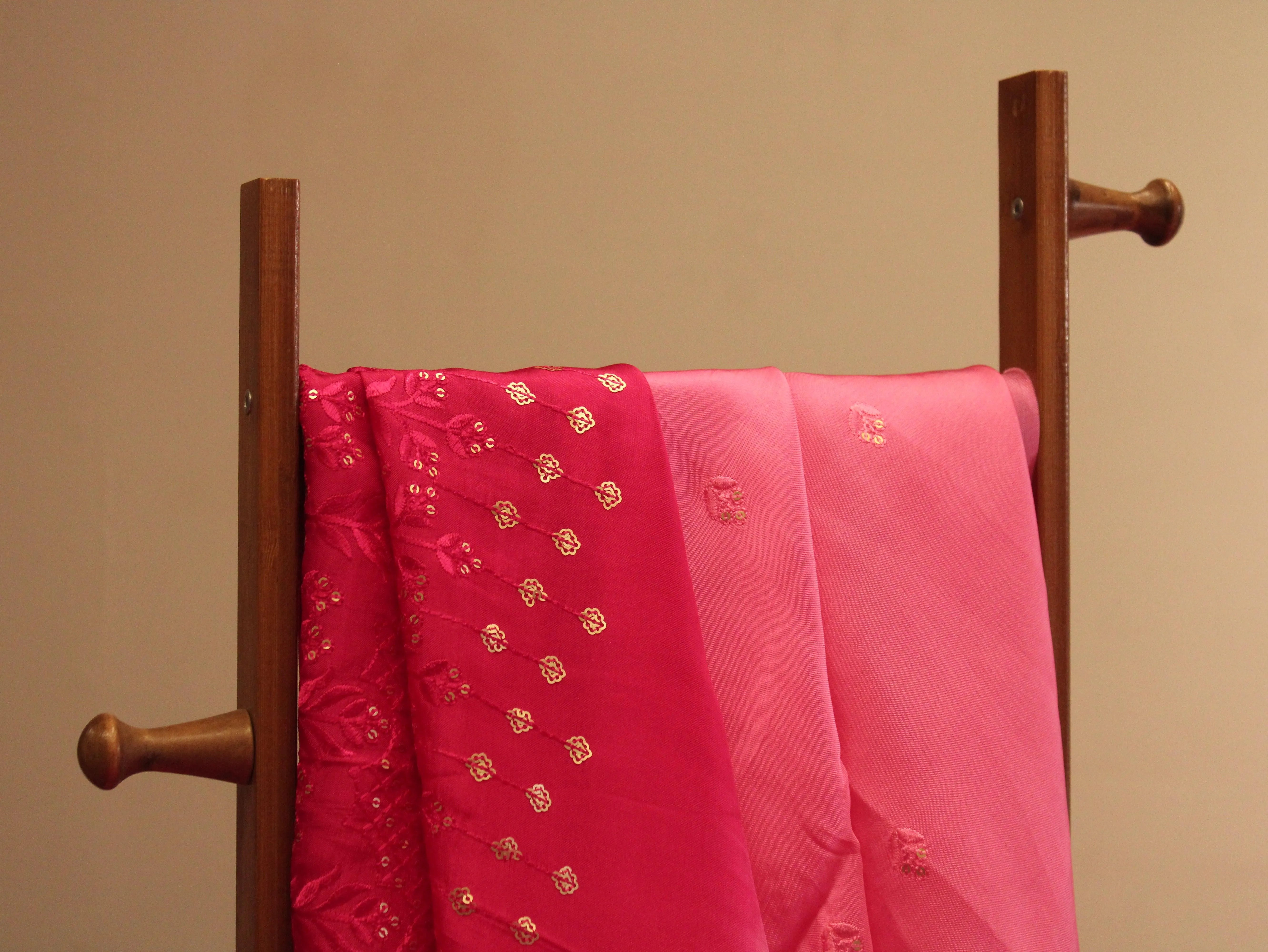 Upada Silk : Shaded Micro Thread & Sequin Work Fabric - Rani - M'Foks