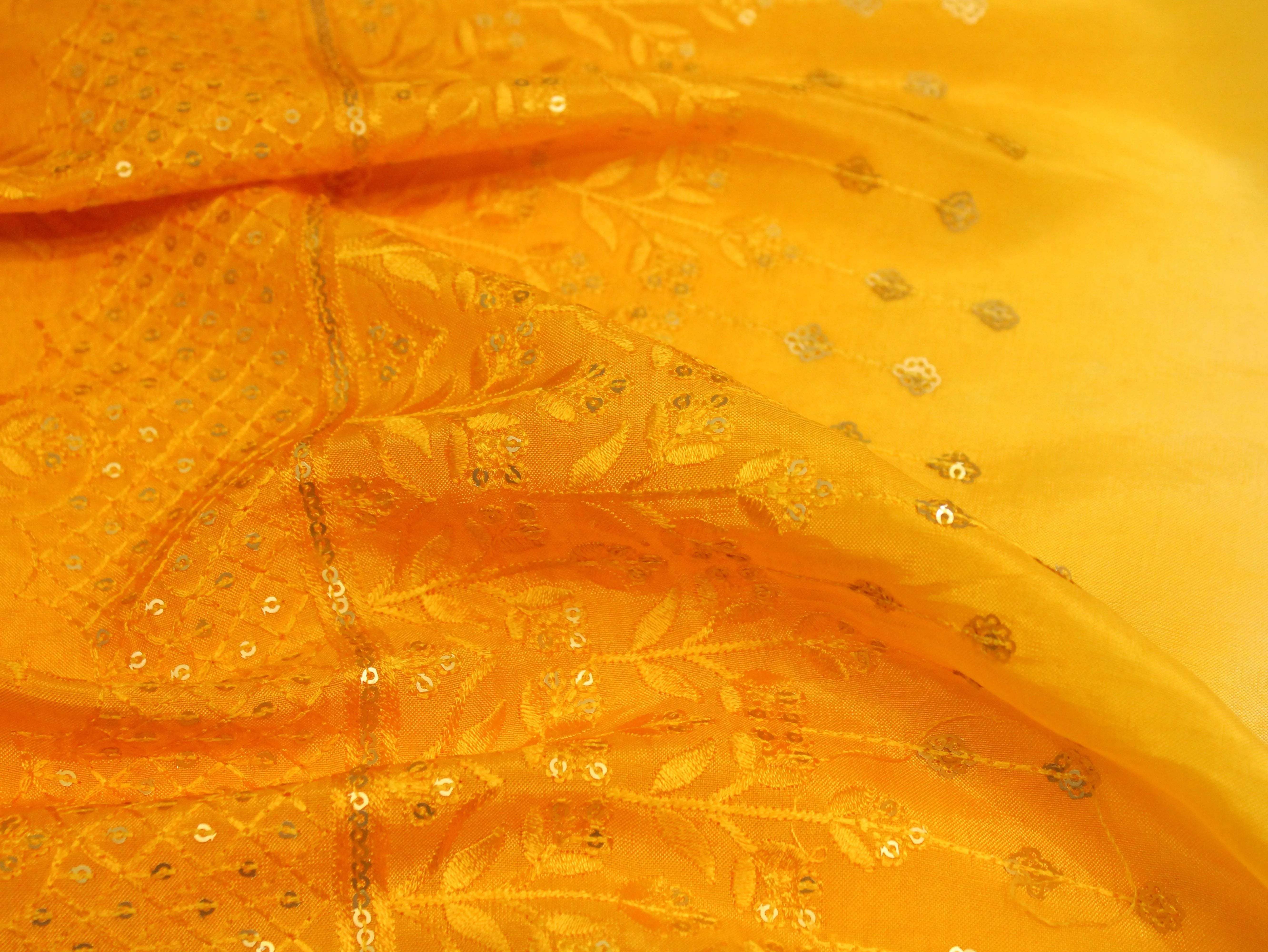 Upada Silk : Shaded Micro Thread & Sequin Work Fabric - Yellow - M'Foks