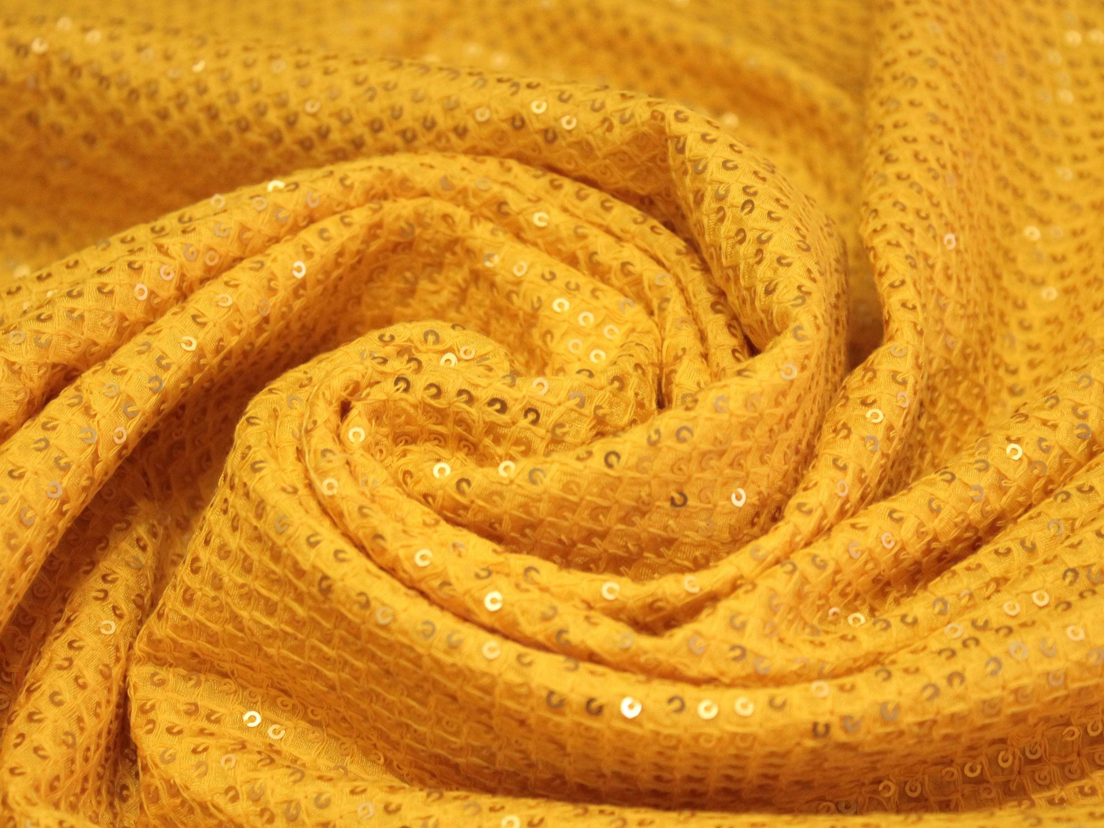 Upada Silk Thread & Sequin Work Fabric - Yellow - M'Foks