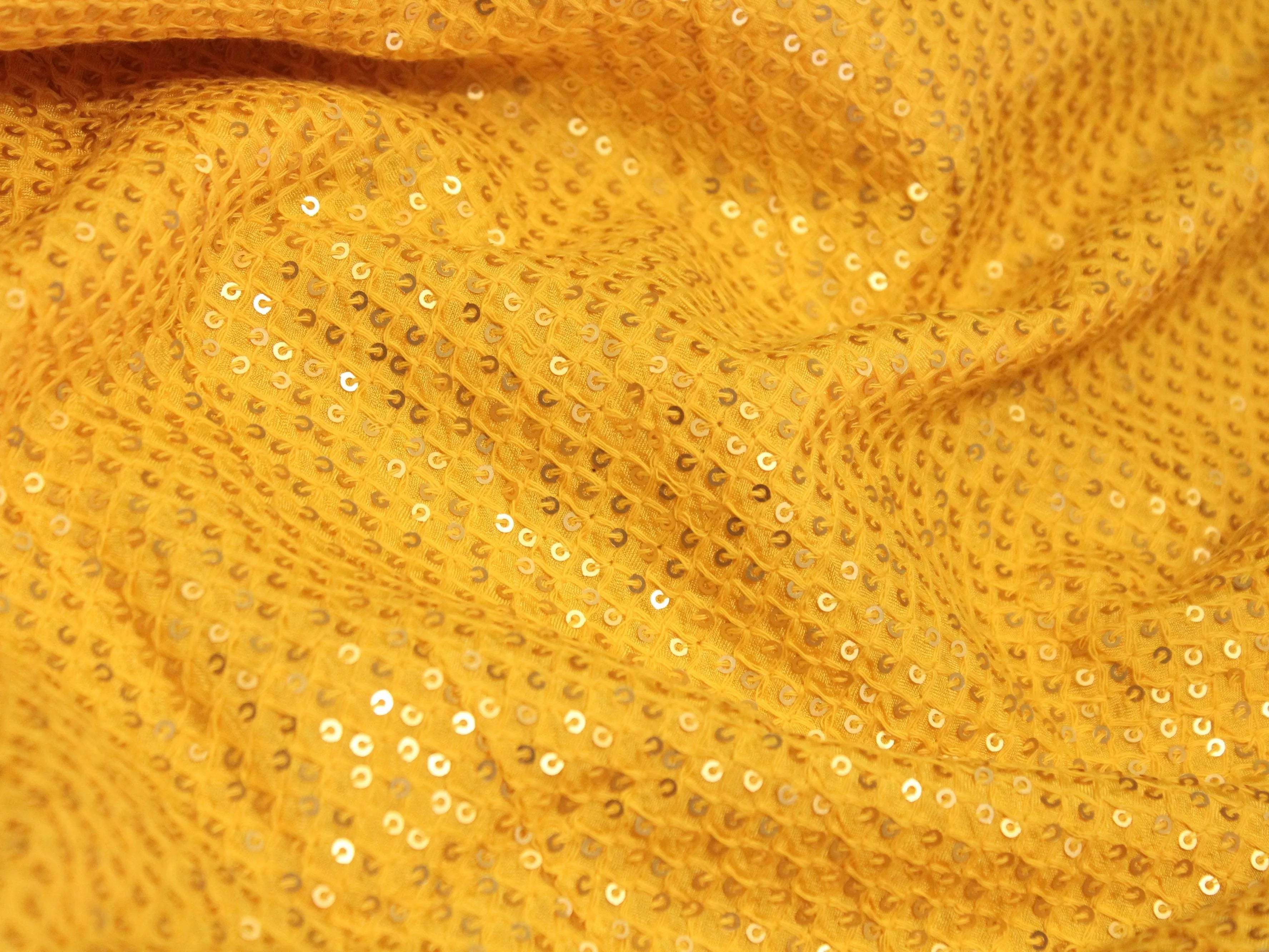 Upada Silk Thread & Sequin Work Fabric - Yellow - M'Foks