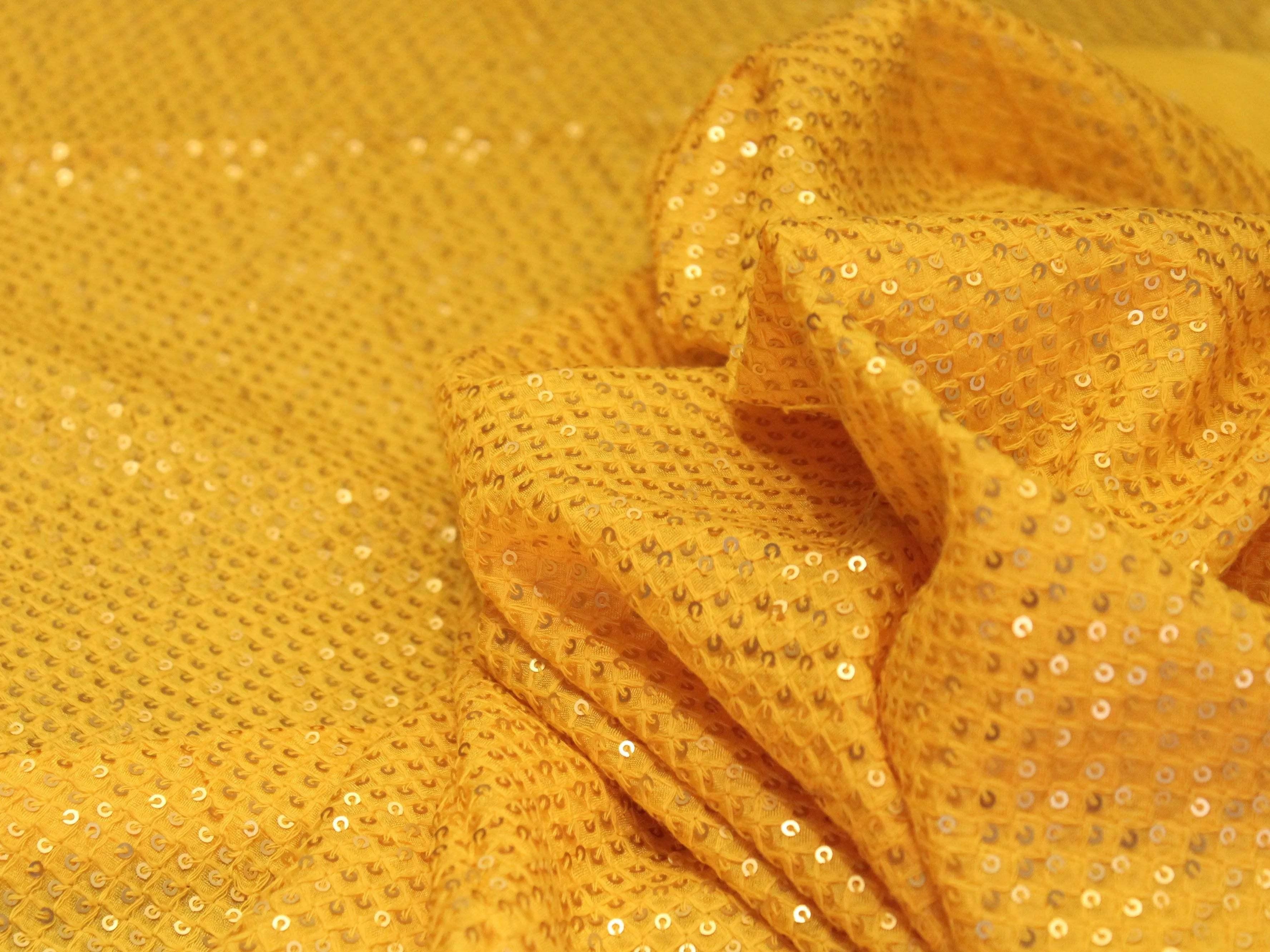 Upada Silk Thread & Sequin Work Fabric - Yellow