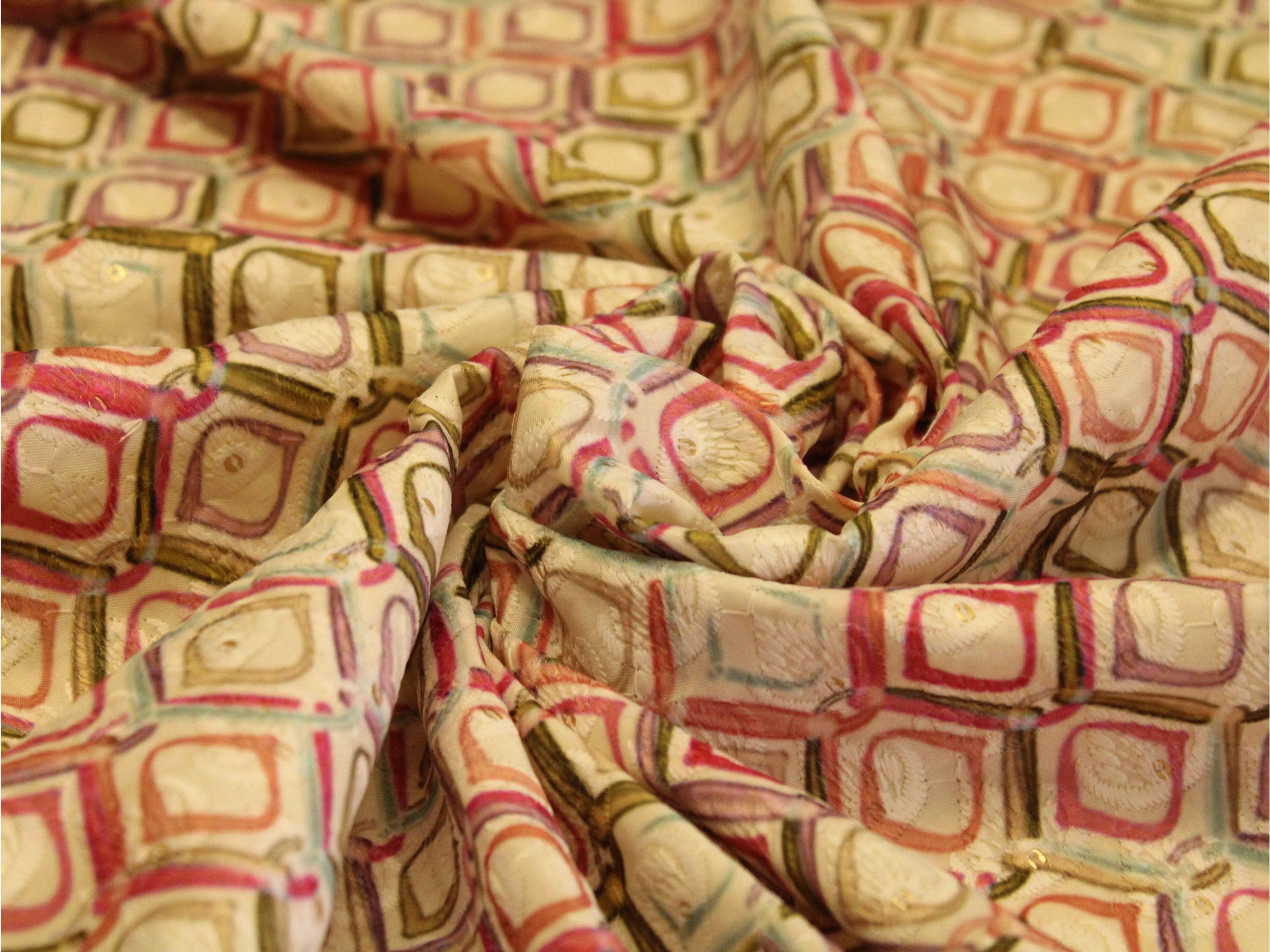 Woven Silk Digital Print Thread & Sequin Fabric