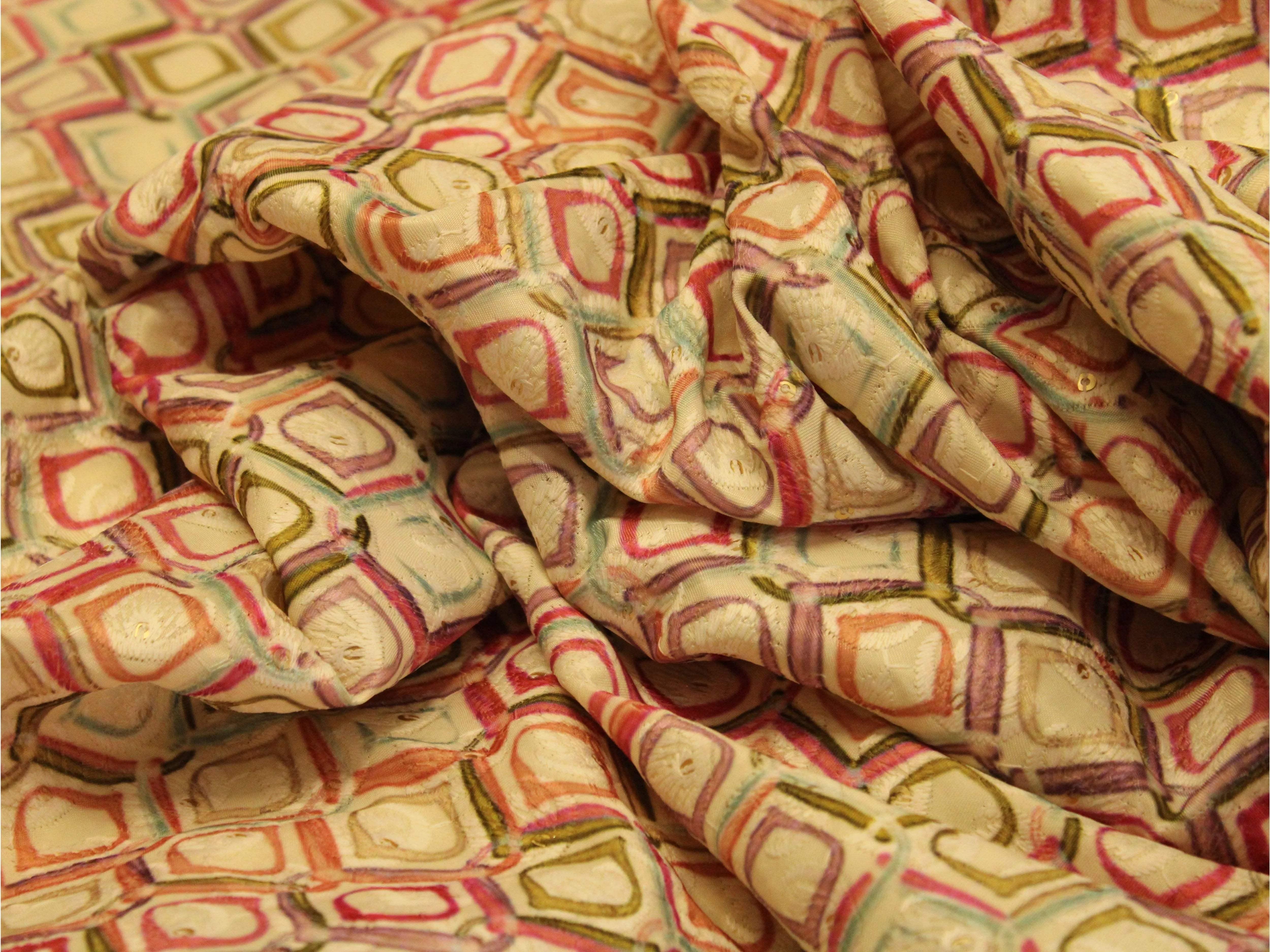 Woven Silk Digital Print Thread & Sequin Fabric