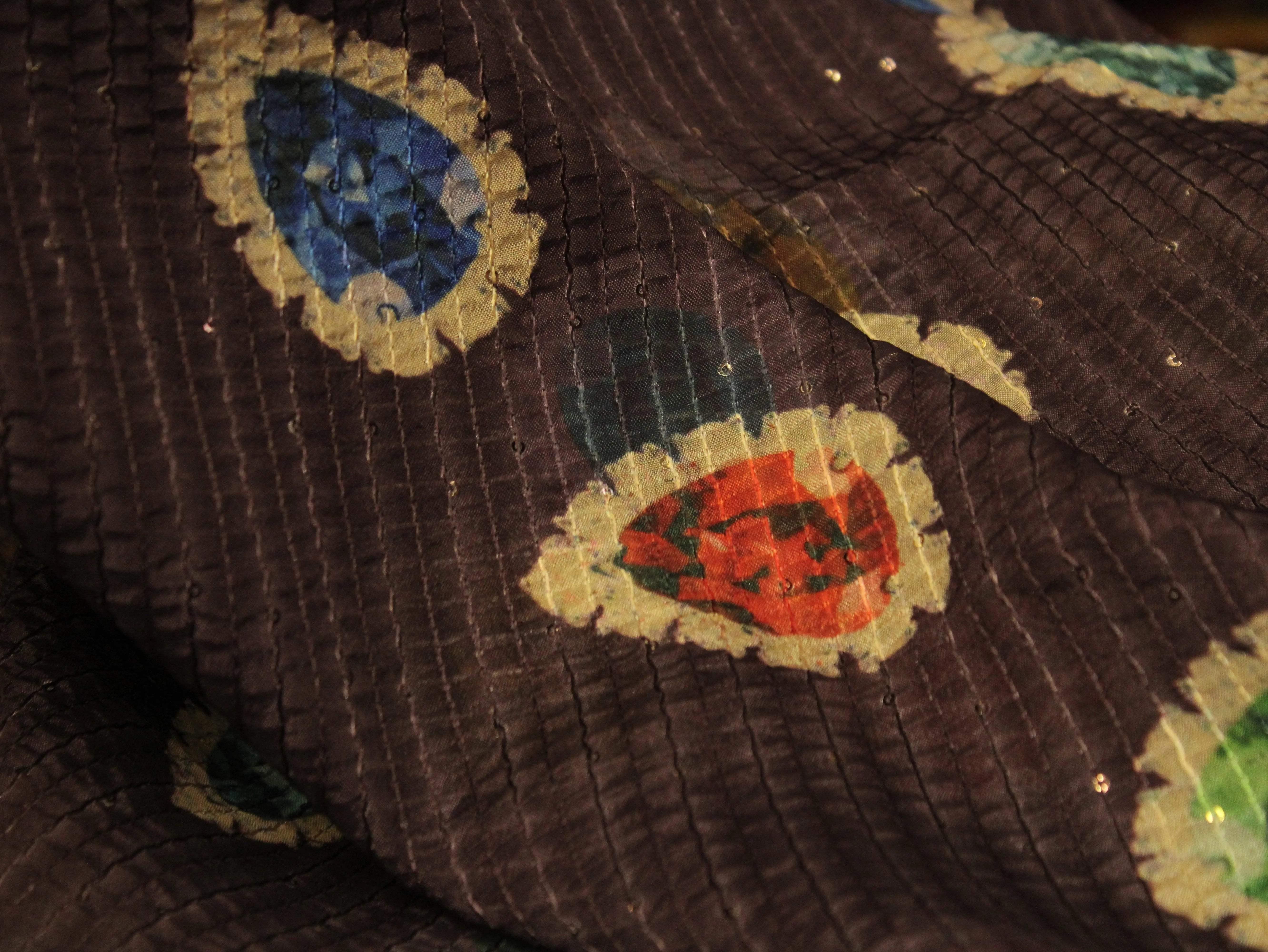 Digital Printed Chinon Fabric with Light Sequin Work