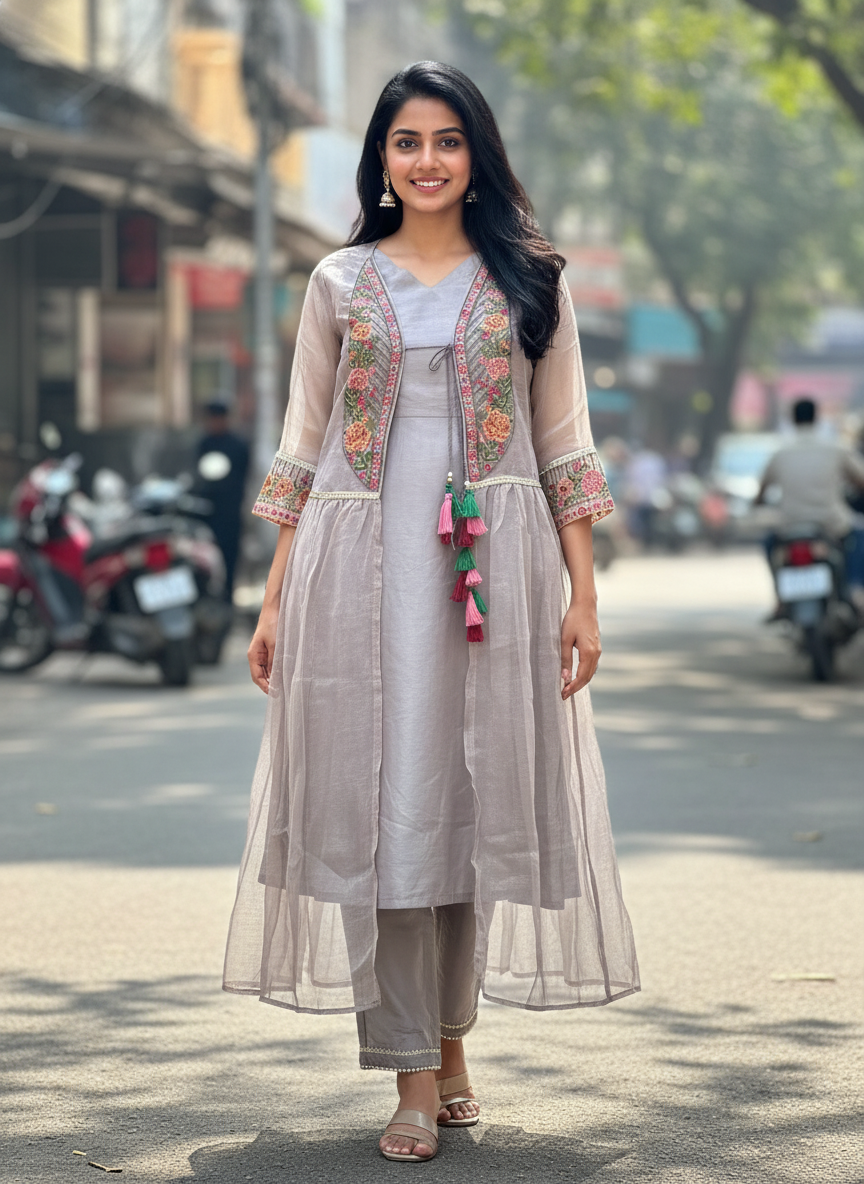 Pastel Grey Shrug Style Coord Set