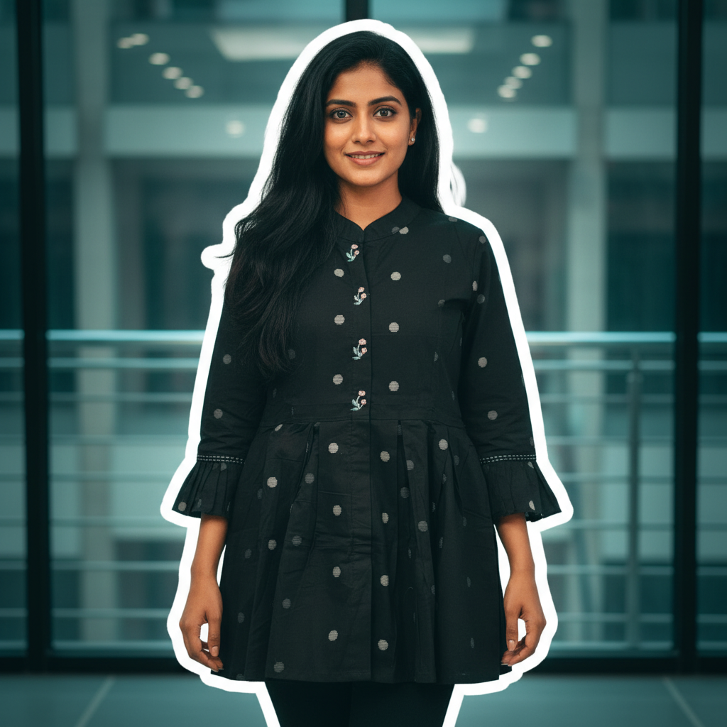 Black Pure Cotton Short Tunic Kurti Top – Minimal