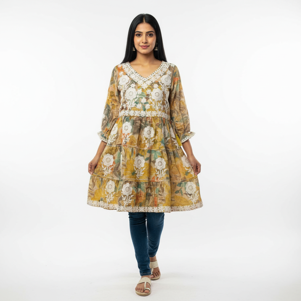 Pure Mal Cotton Printed Short Tunic Kurti
