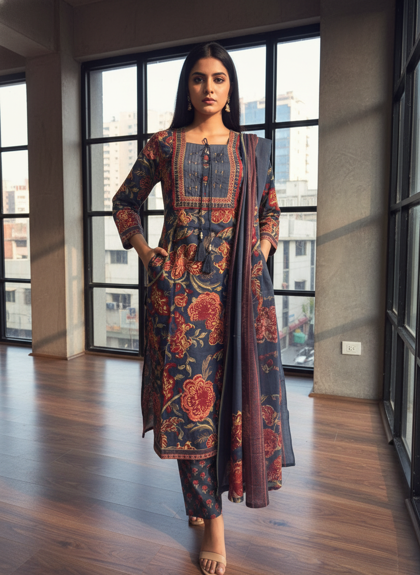 Pure cotton printed straight suit