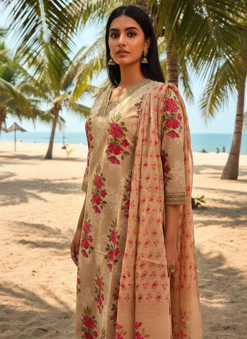 Cotton Cambric Printed Straight Suit Set