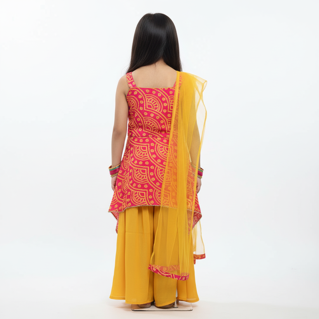 Rani Pink Bandhani Kurti Set for Kids – Mfoks