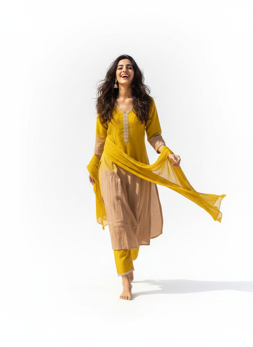 Pure Mal Chanderi A-Line Suit Set with Dupatta