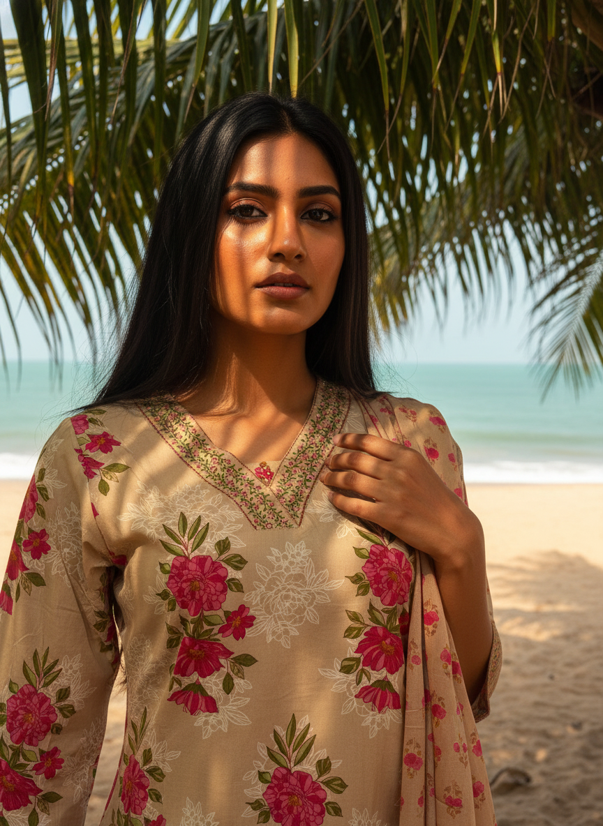 Cotton Cambric Printed Straight Suit Set