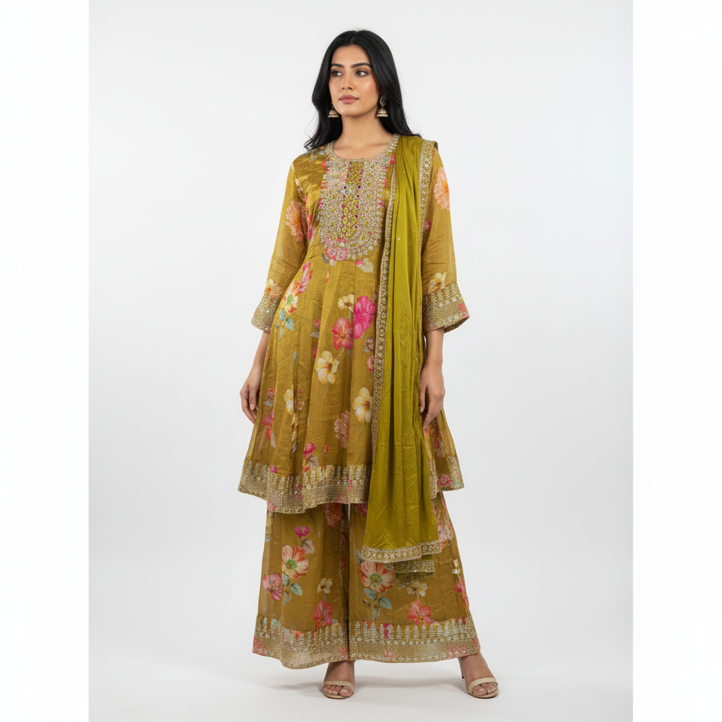 Mehendi Green Digital Print Suit Set