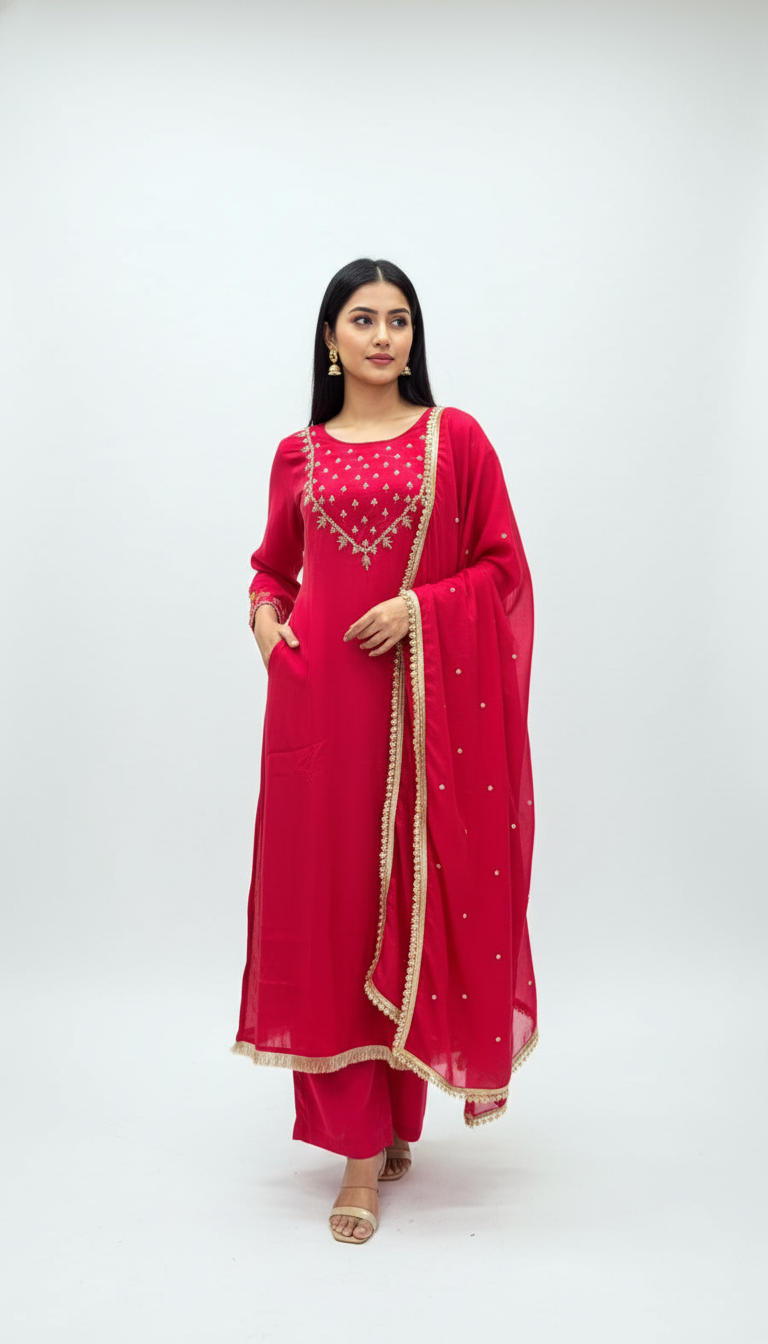 Rani Mal Chanderi A-Line Suit Set – Handcrafted Festive Elegance