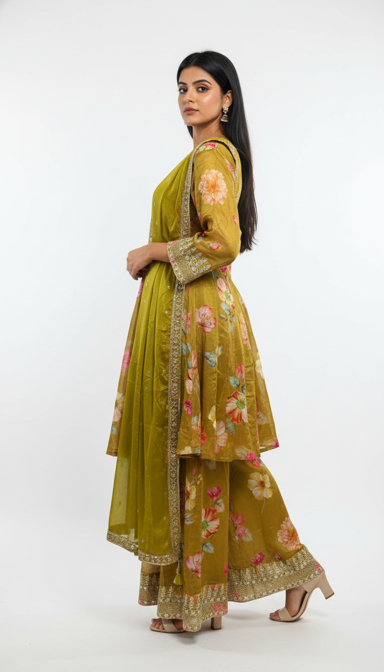 Mehendi Green Digital Print Suit Set