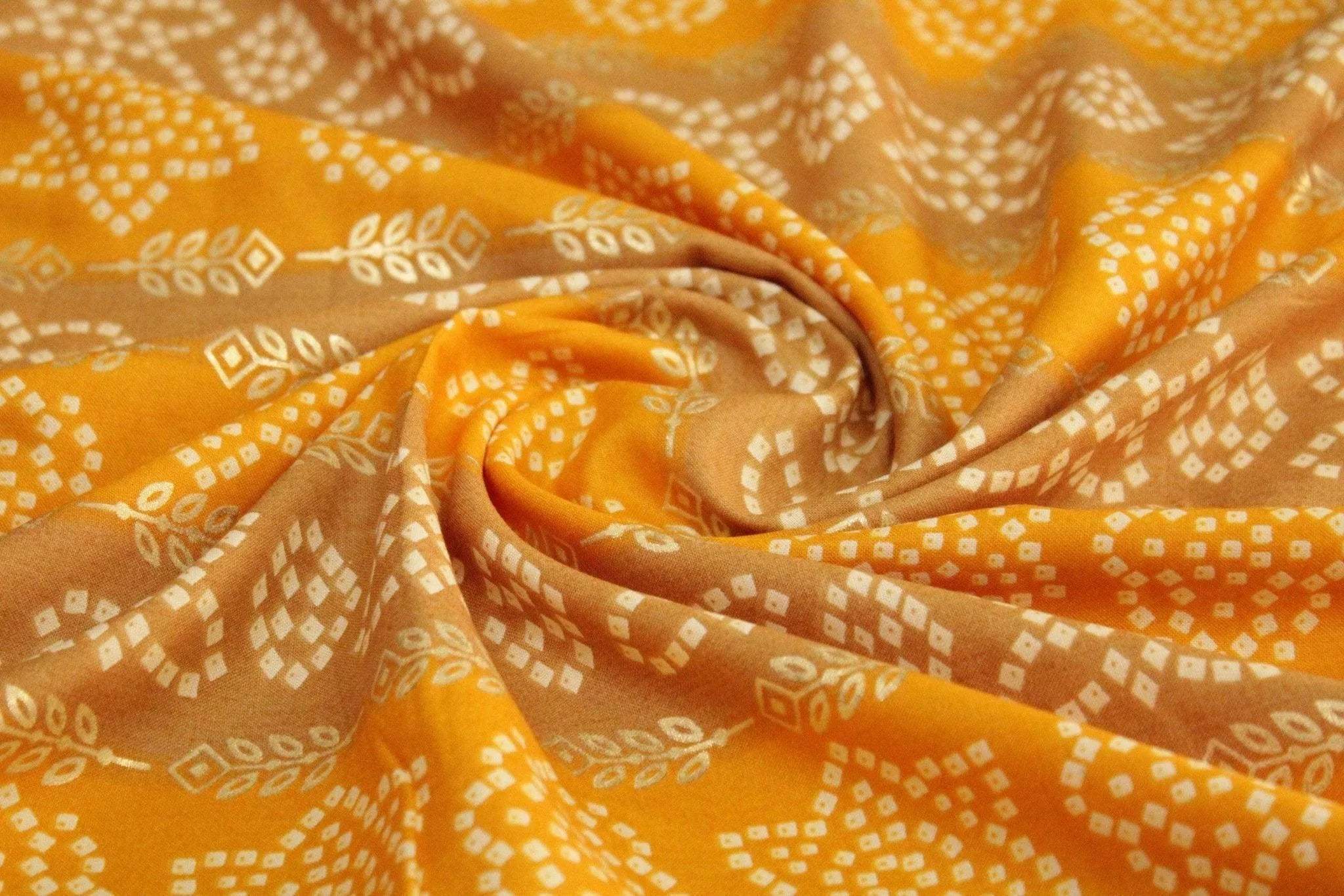 Chunari Foil Print Italian Rayon Fabric - Yellow - M'Foks