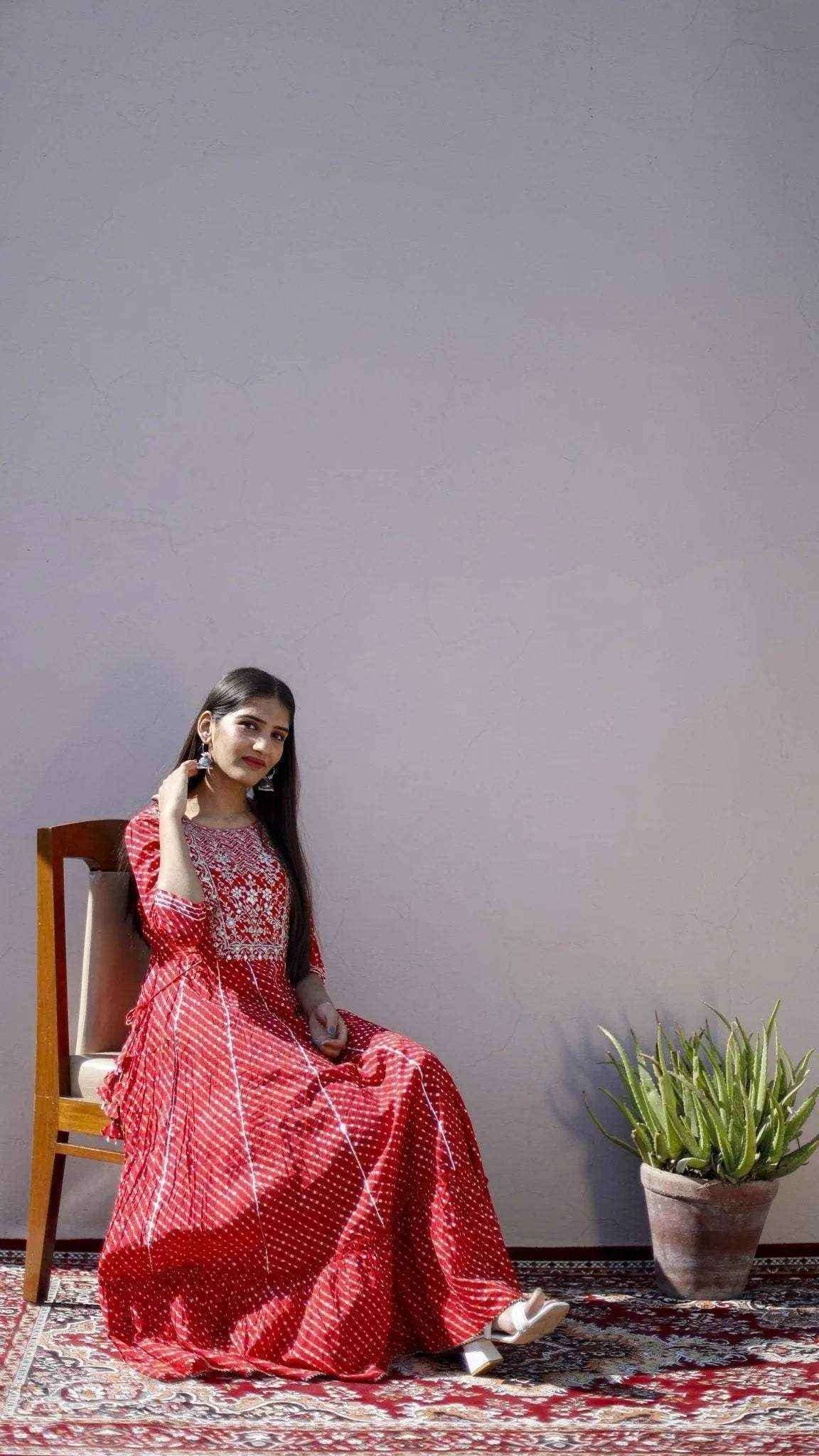 Cotton Anarkali Style One Piece Kurta - Red