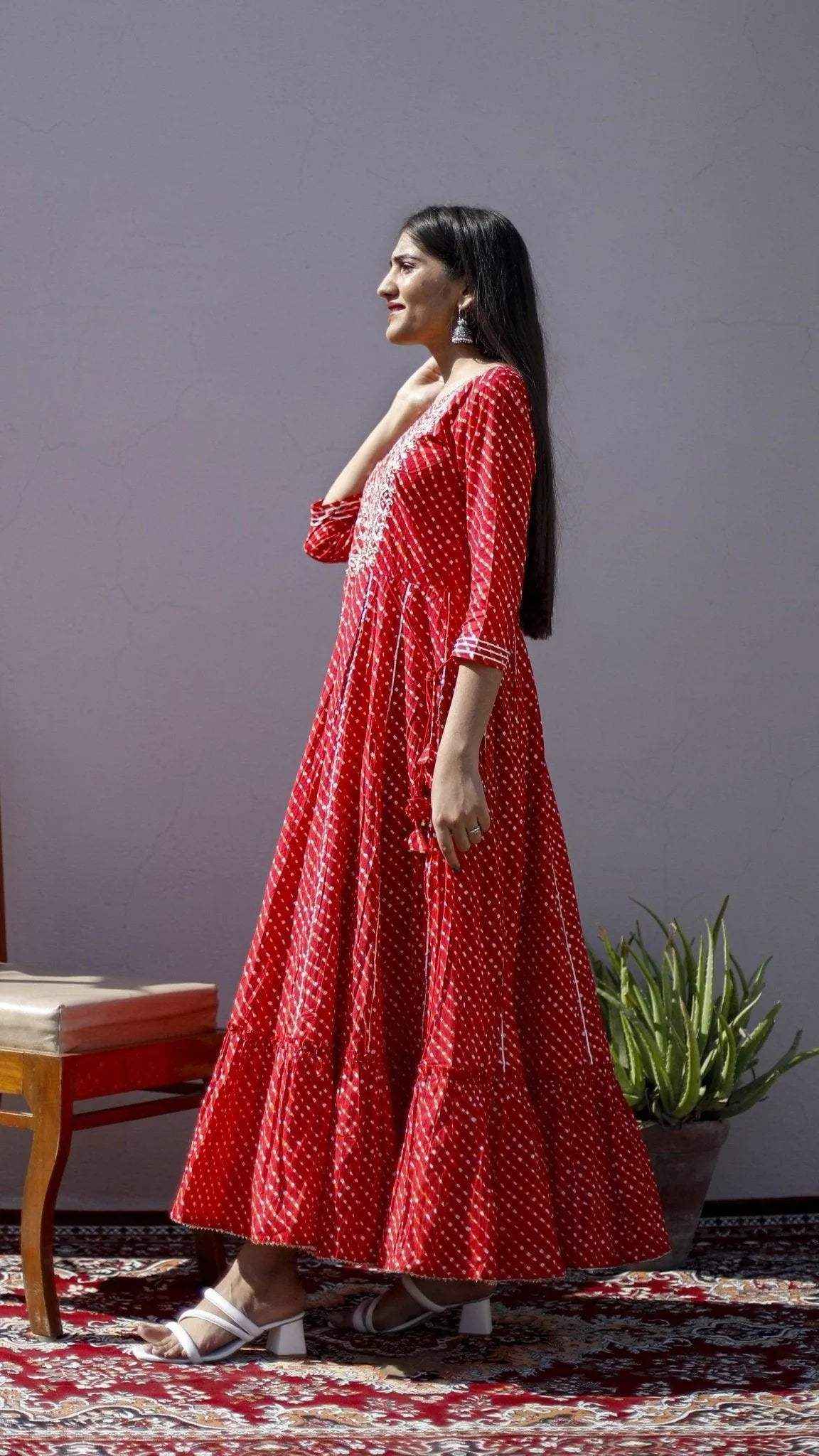 Cotton Anarkali Style One Piece Kurta - Red