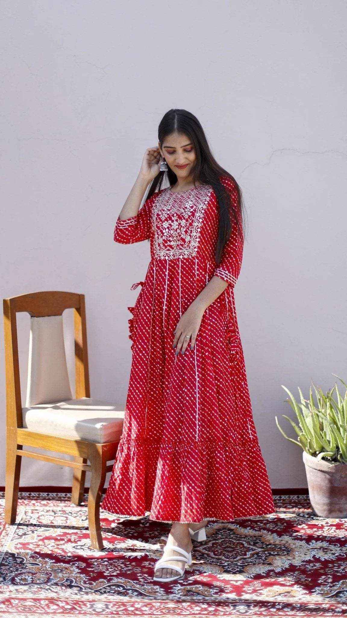 Cotton Anarkali Style One Piece Kurta - Red