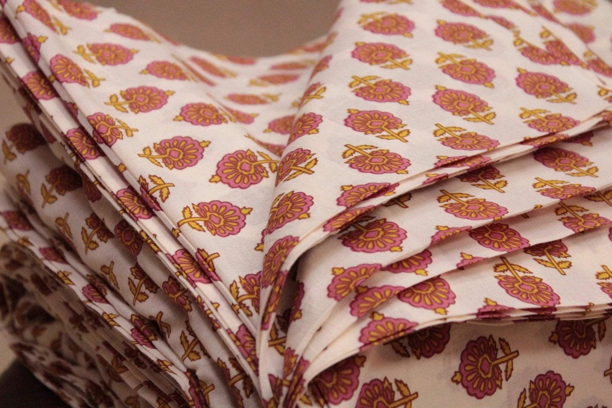 Cotton Buti Screen Block Print Fabric - Cream - M'Foks