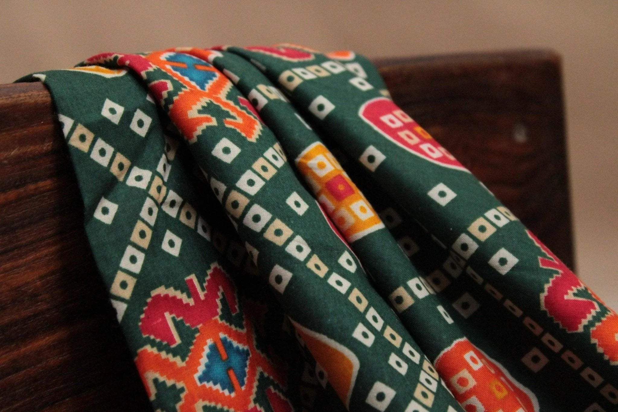 Cotton Patola Bandhini Screen Print Fabric - Green - M'Foks