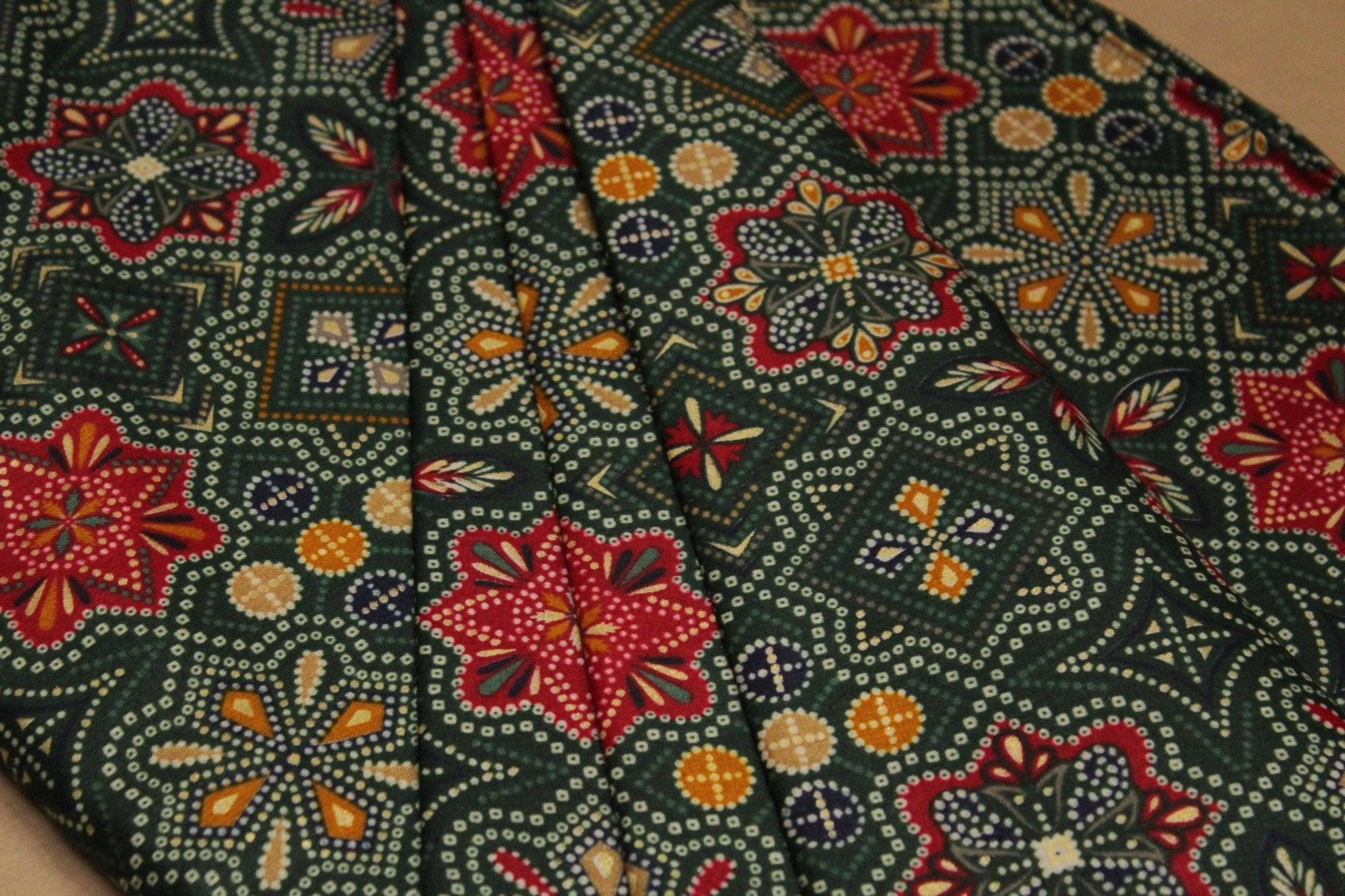 Cotton Satin Floral Bandhini Print Fabric - Green - M'Foks