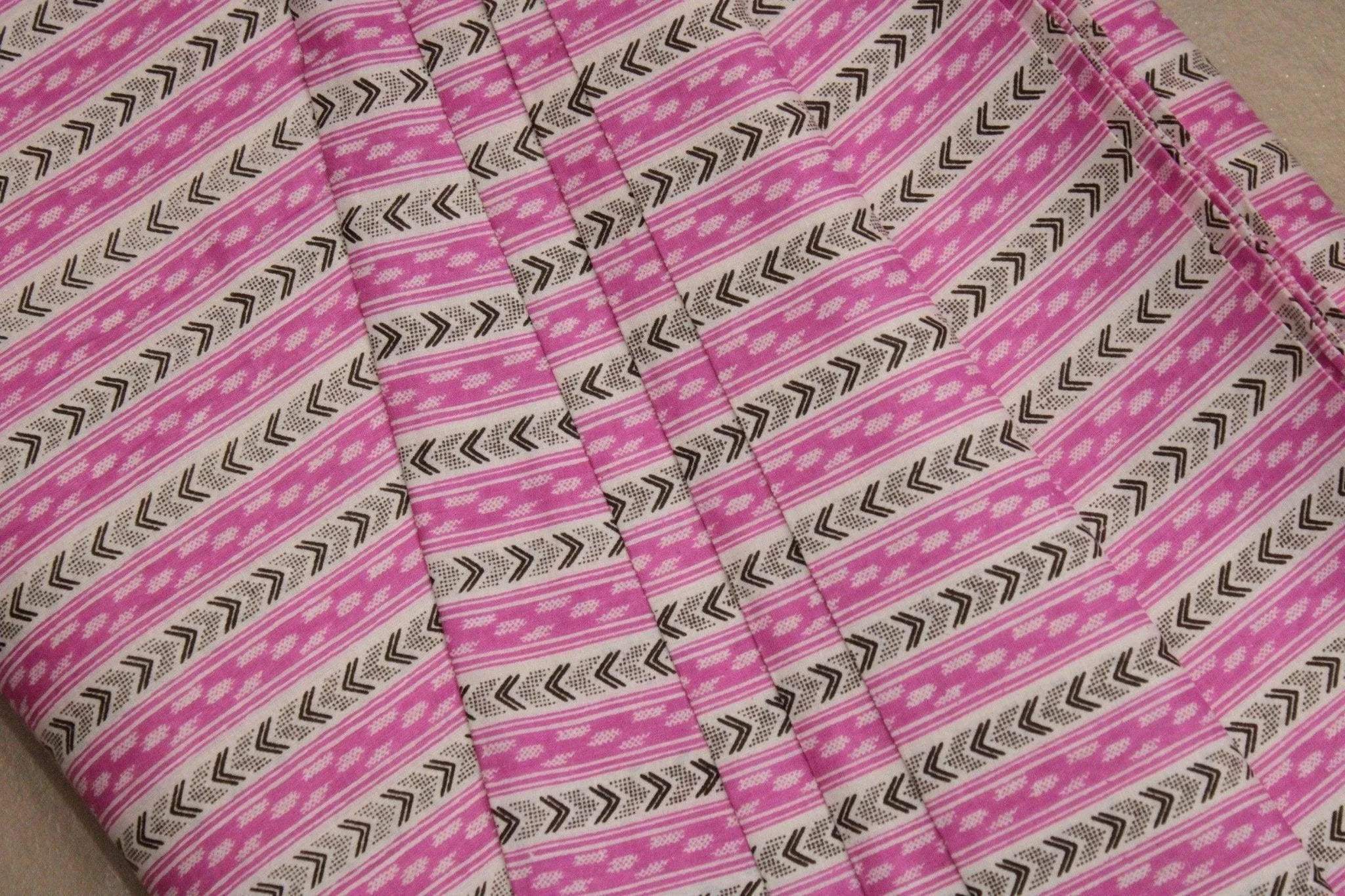 Cotton Stripe Screen Block Print Fabric - Pink - M'Foks