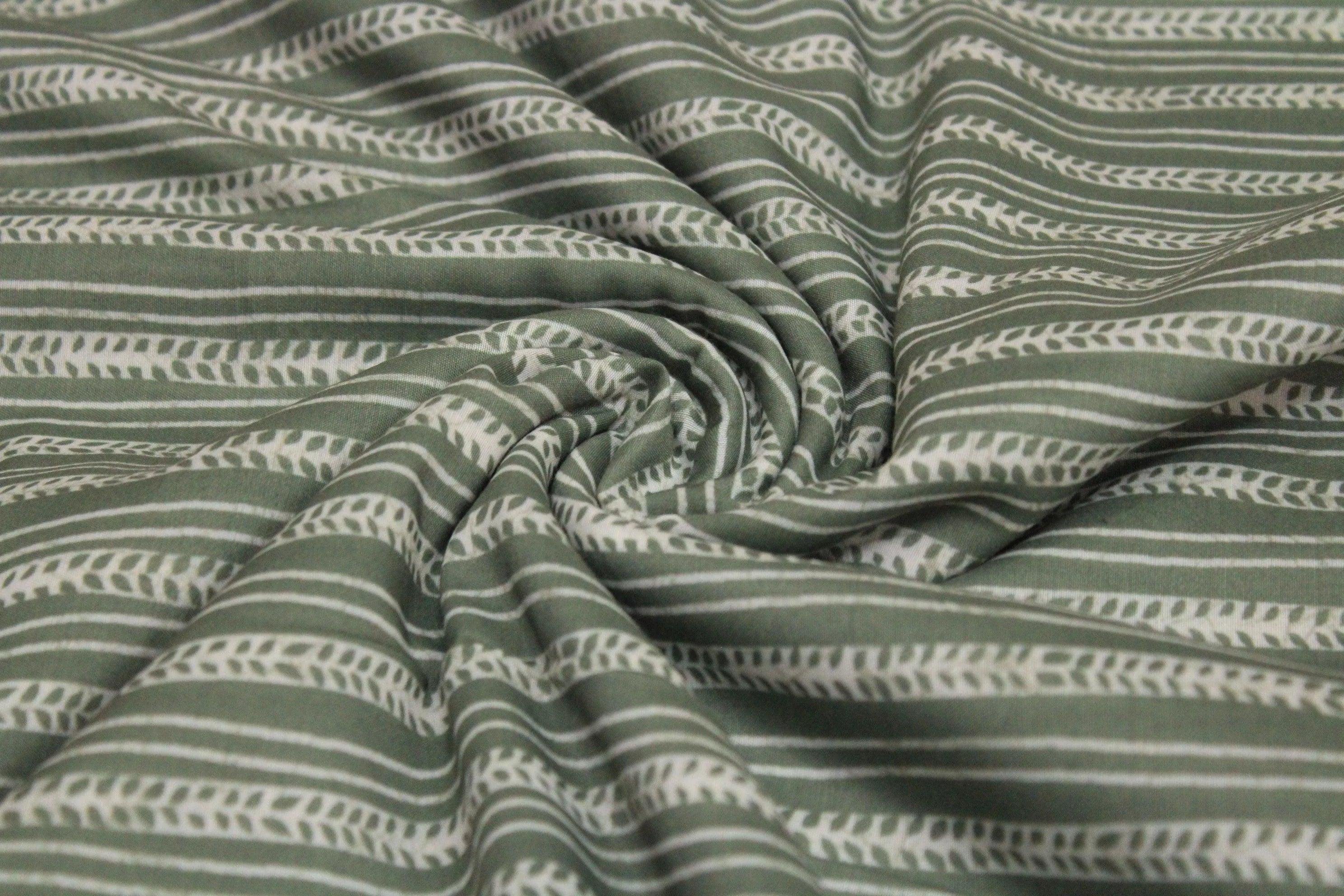 Fine Modal Muslin Block Print Fabric - Pista - M'Foks