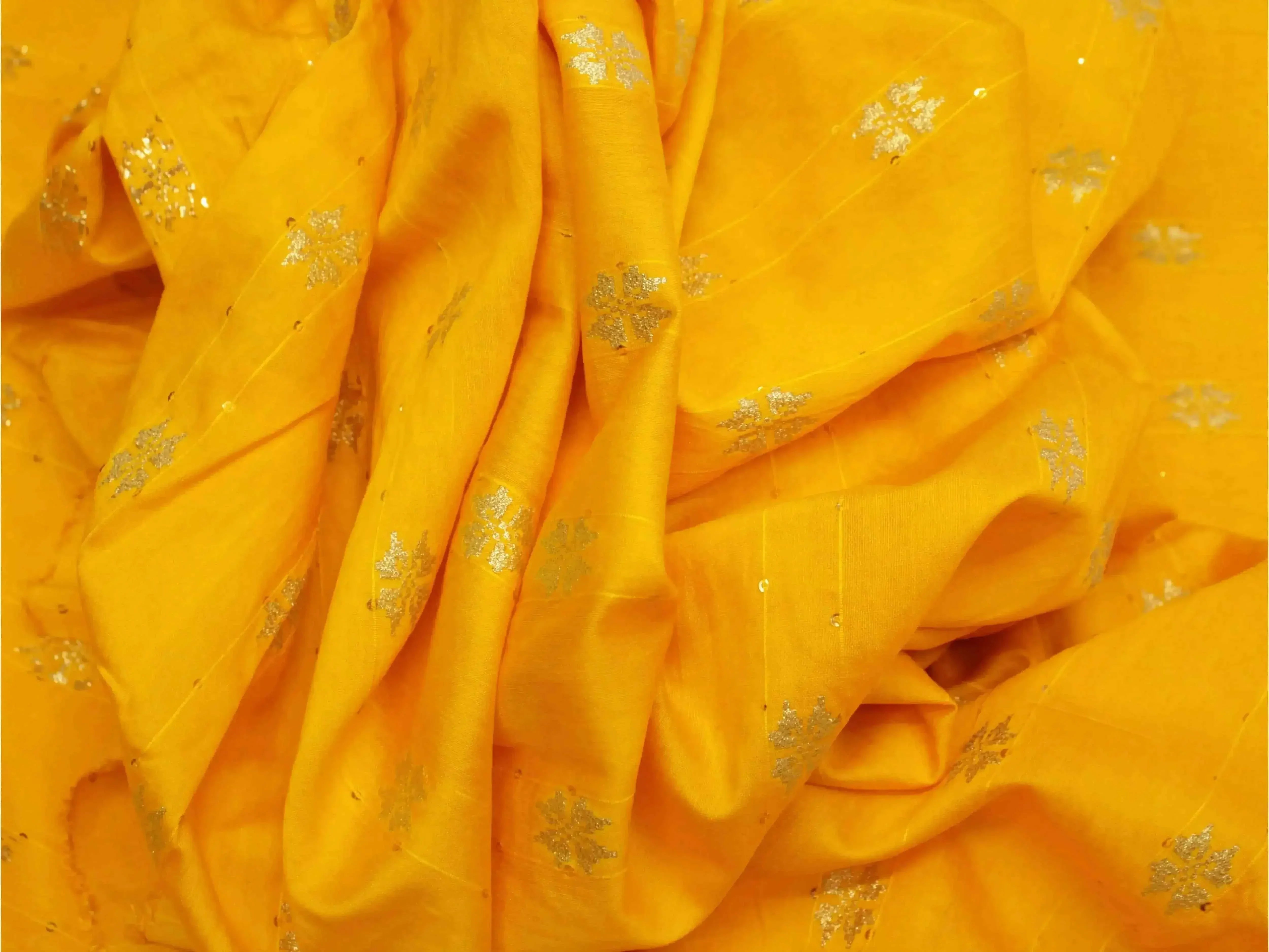Dola Silk Zari & Sequin Woven Fabric - Yellow