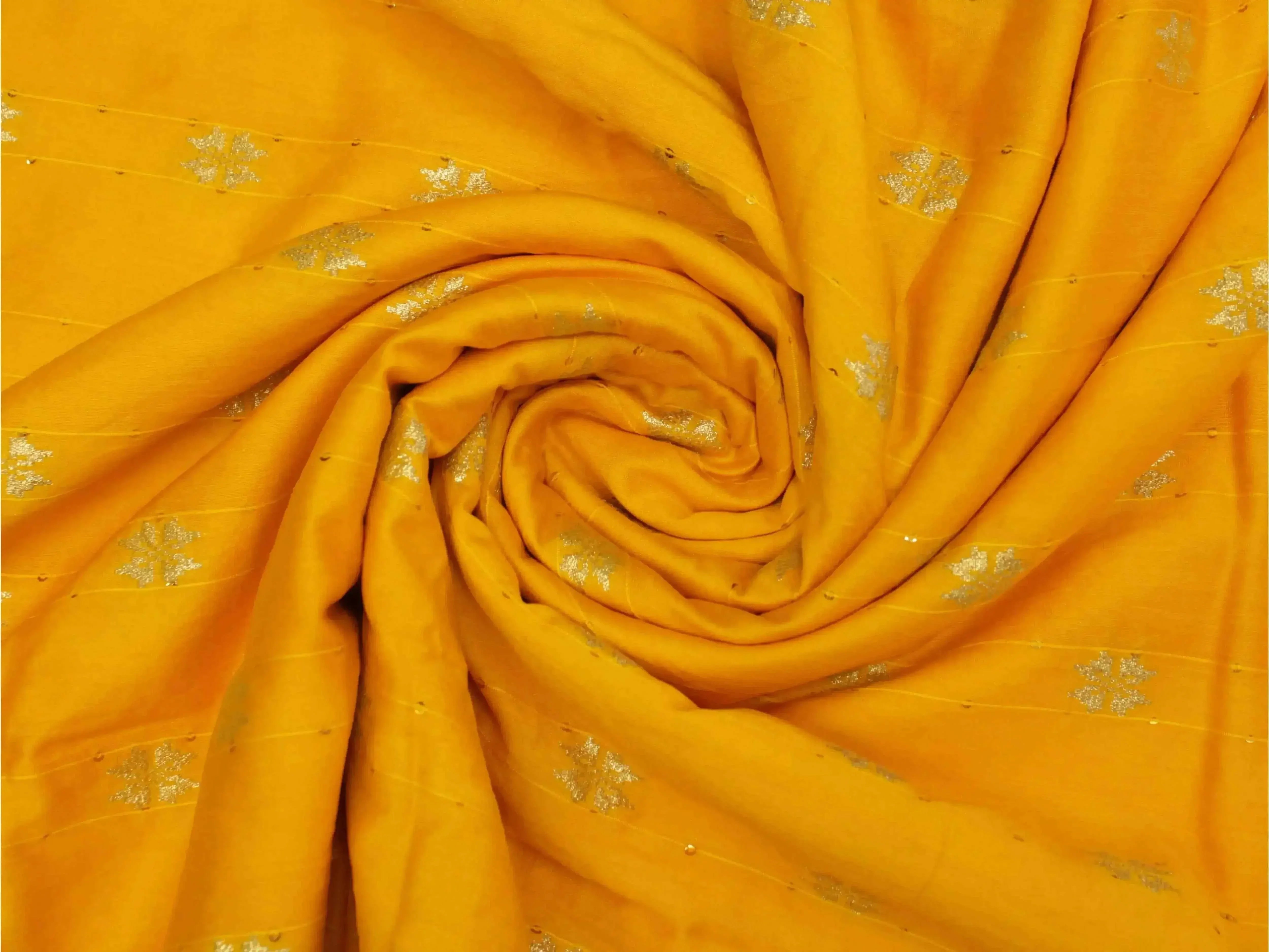 Dola Silk Zari & Sequin Woven Fabric - Yellow