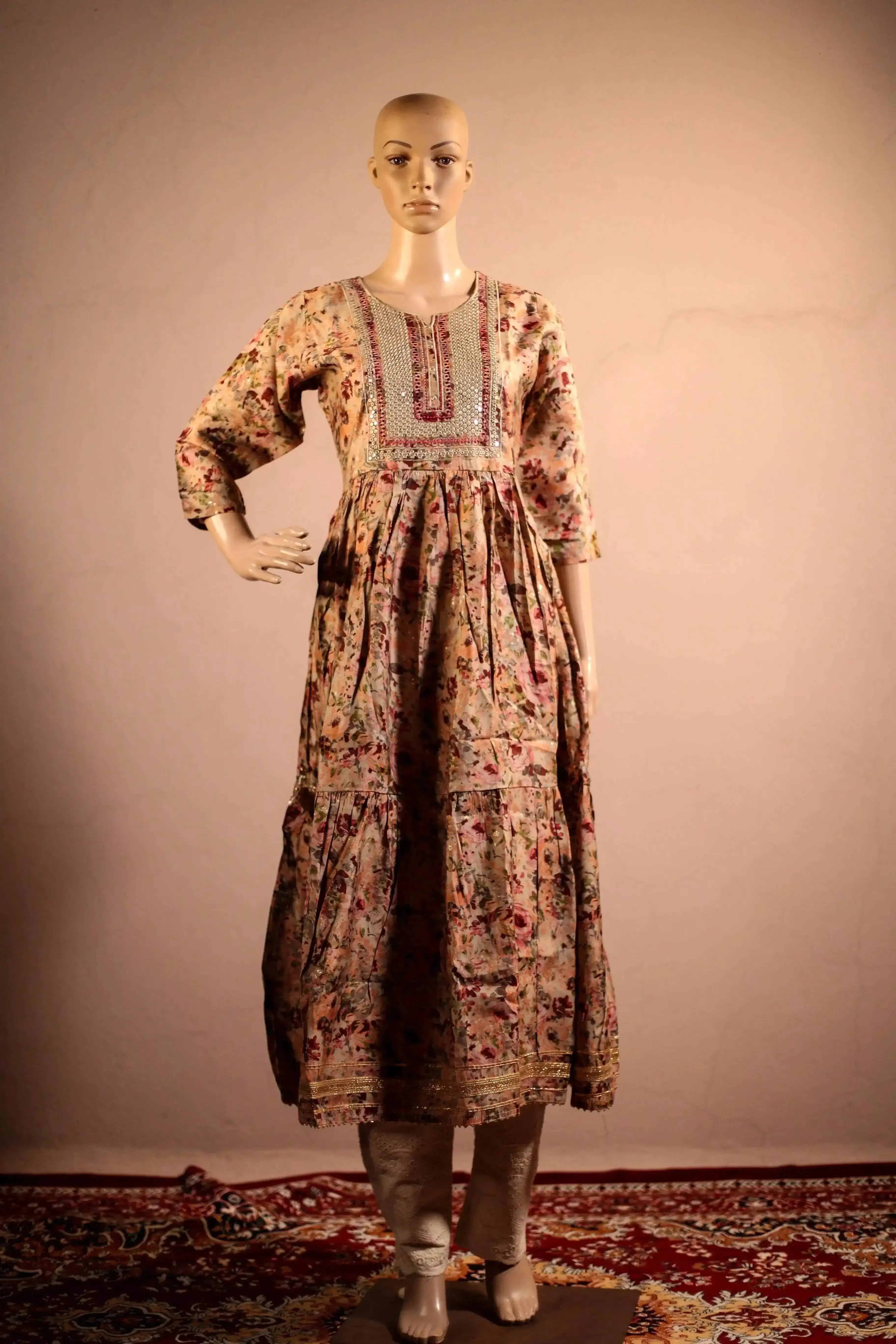Midnight X M'Foks - Muslin Silk One Piece round Kurta - M'Foks