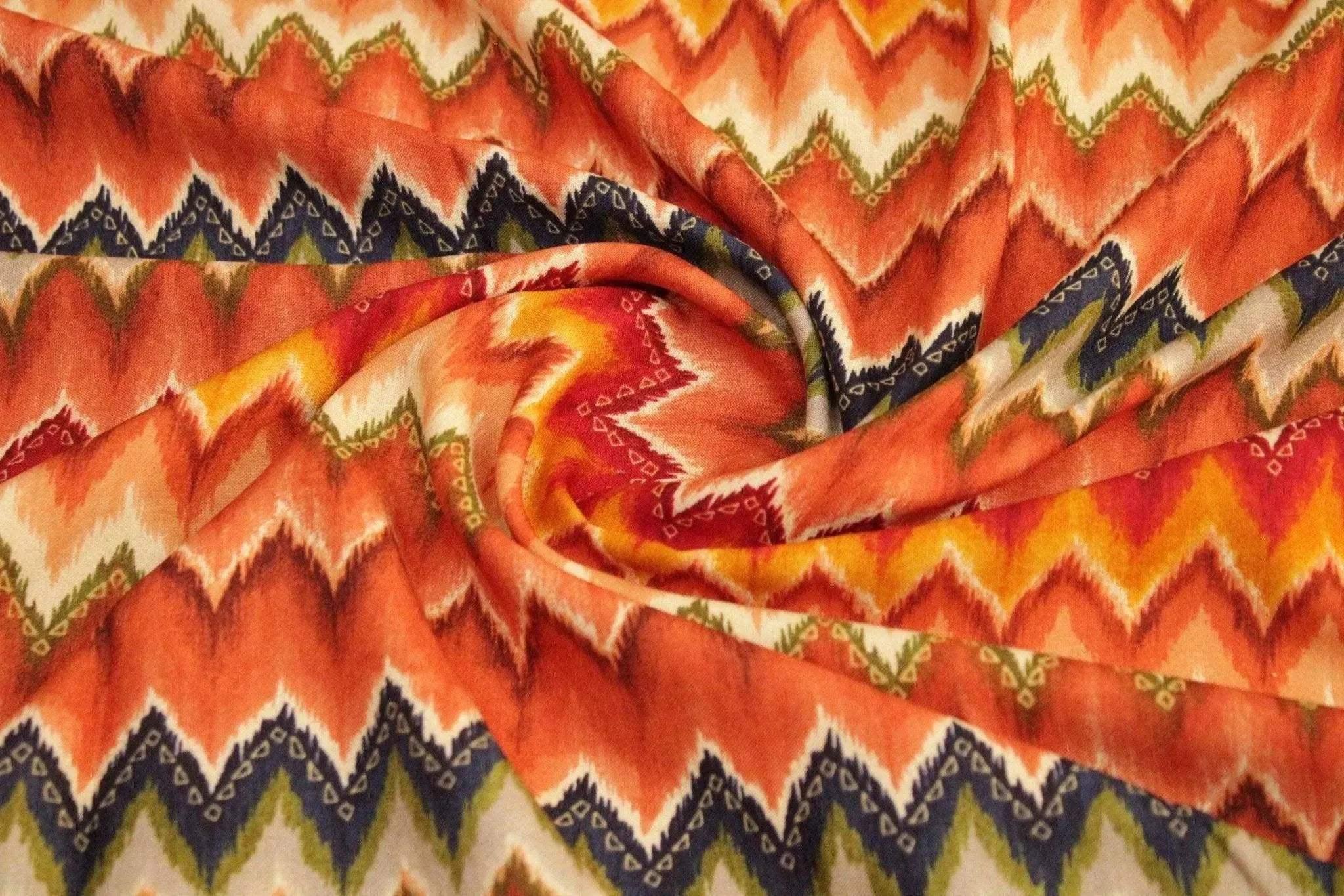 Amber Italian rayon fabric with zigzag multicolor pattern and soft texture