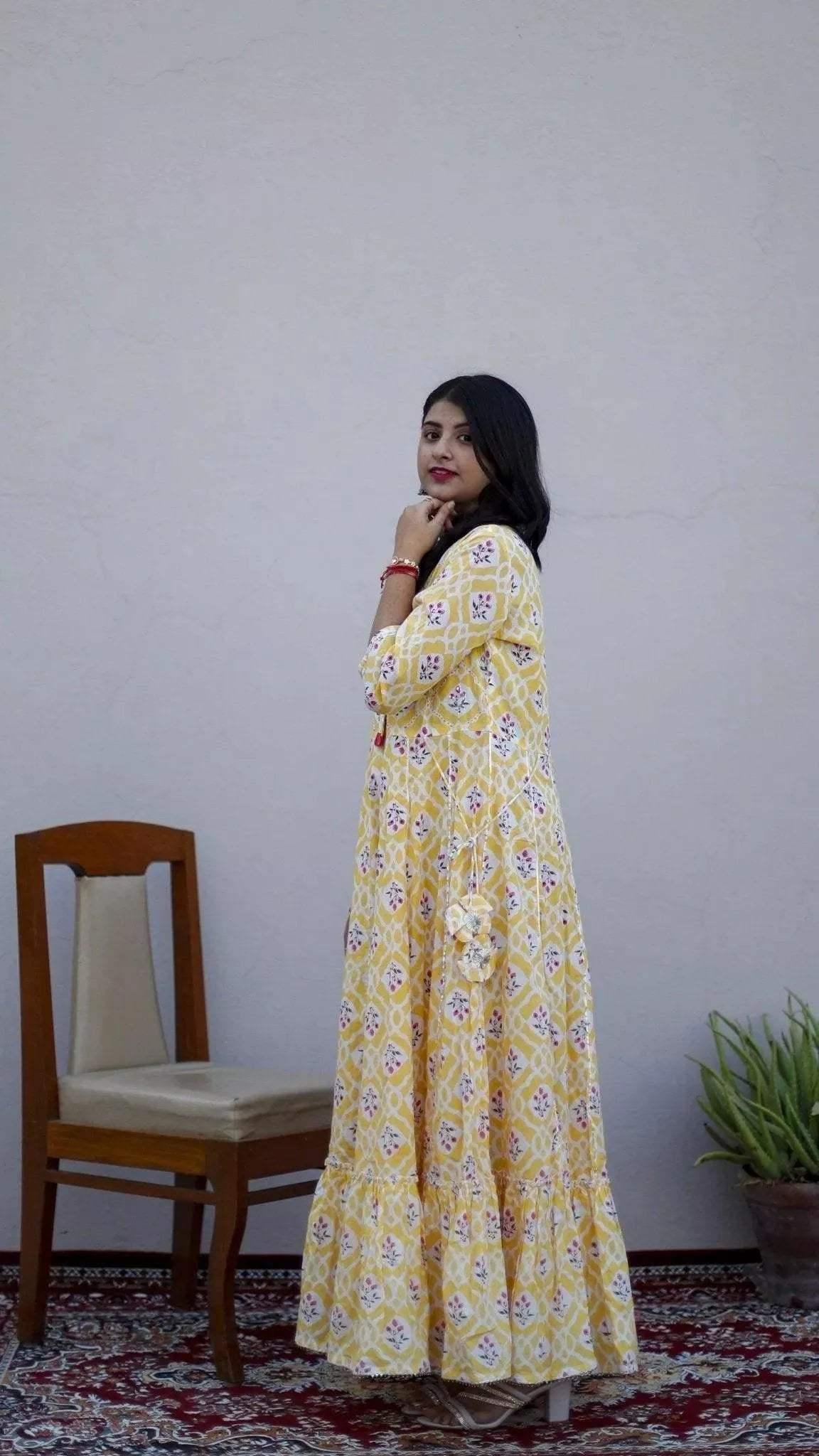 Mul Mul Cotton One Piece Gown - Yellow