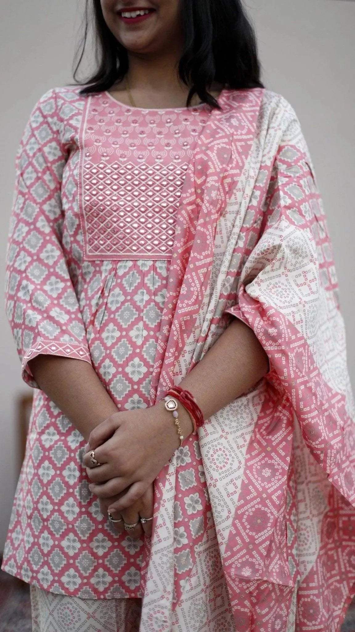 Muslin Long-Top With Muslin Dupatta & Pant - M'Foks