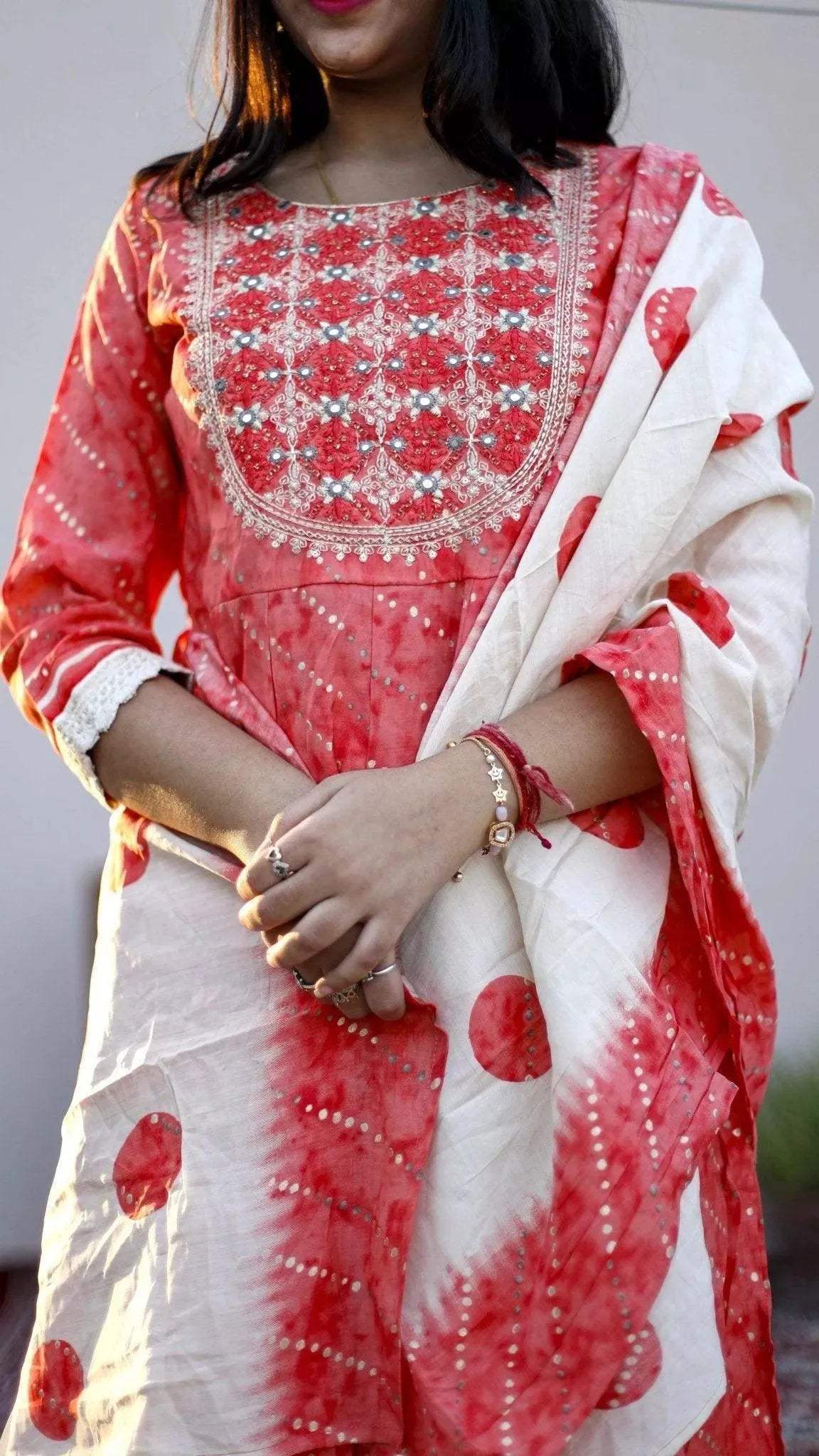 Muslin Silk Anarkali Kurta With Dupatta & Pant - M'Foks