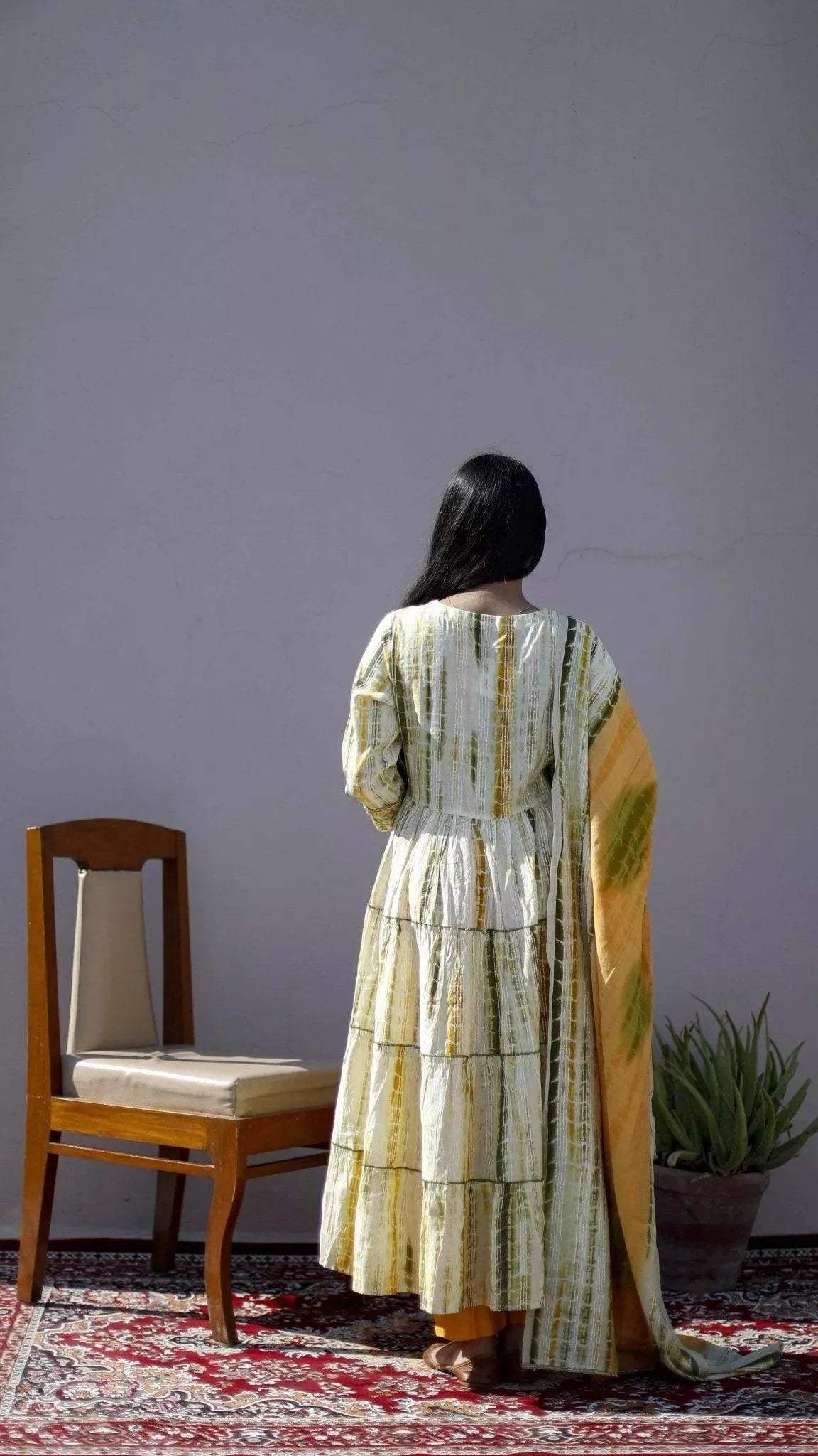 Muslin Silk Anarkali Kurta With Silk Dupatta & Pant - M'Foks