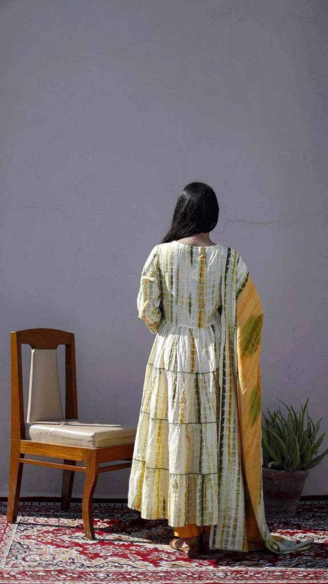 Muslin Silk Anarkali Kurta With Silk Dupatta & Pant