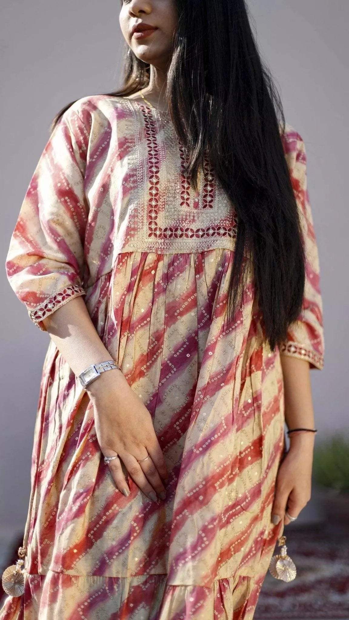 Muslin thread Work One Piece frock Style Kurti - M'Foks
