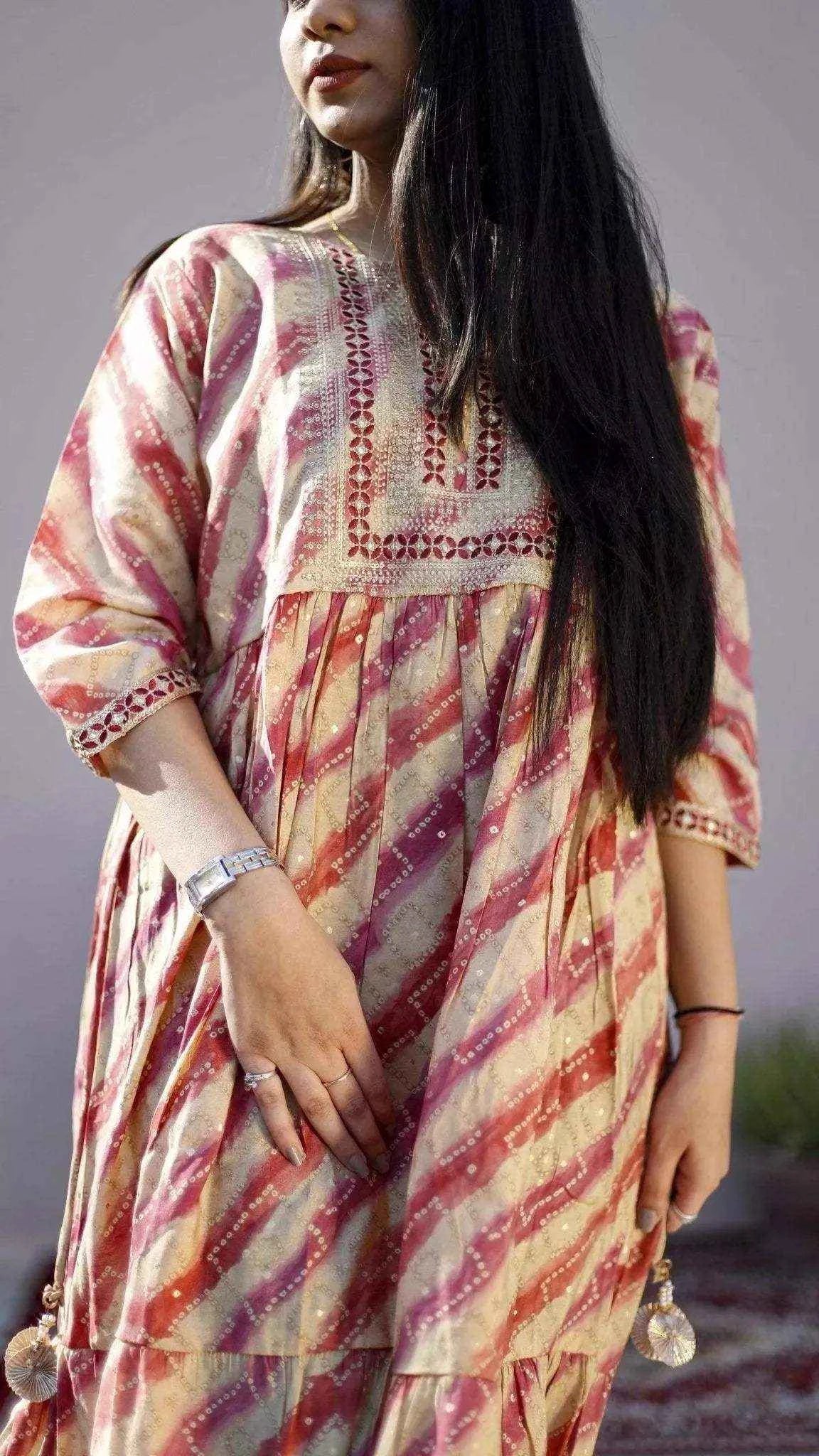 Muslin thread Work One Piece frock Style Kurti